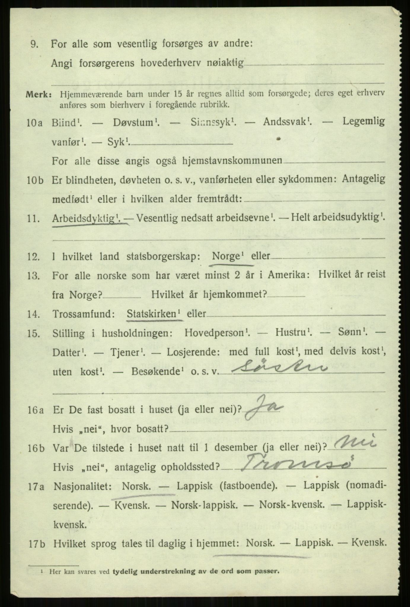 SATØ, 1920 census for Torsken, 1920, p. 1611