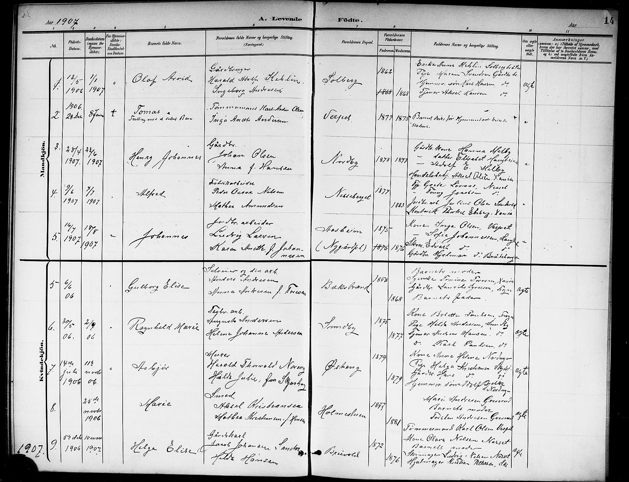 Ås prestekontor Kirkebøker, SAO/A-10894/G/Gb/L0001: Parish register (copy) no. II 1, 1901-1920, p. 14