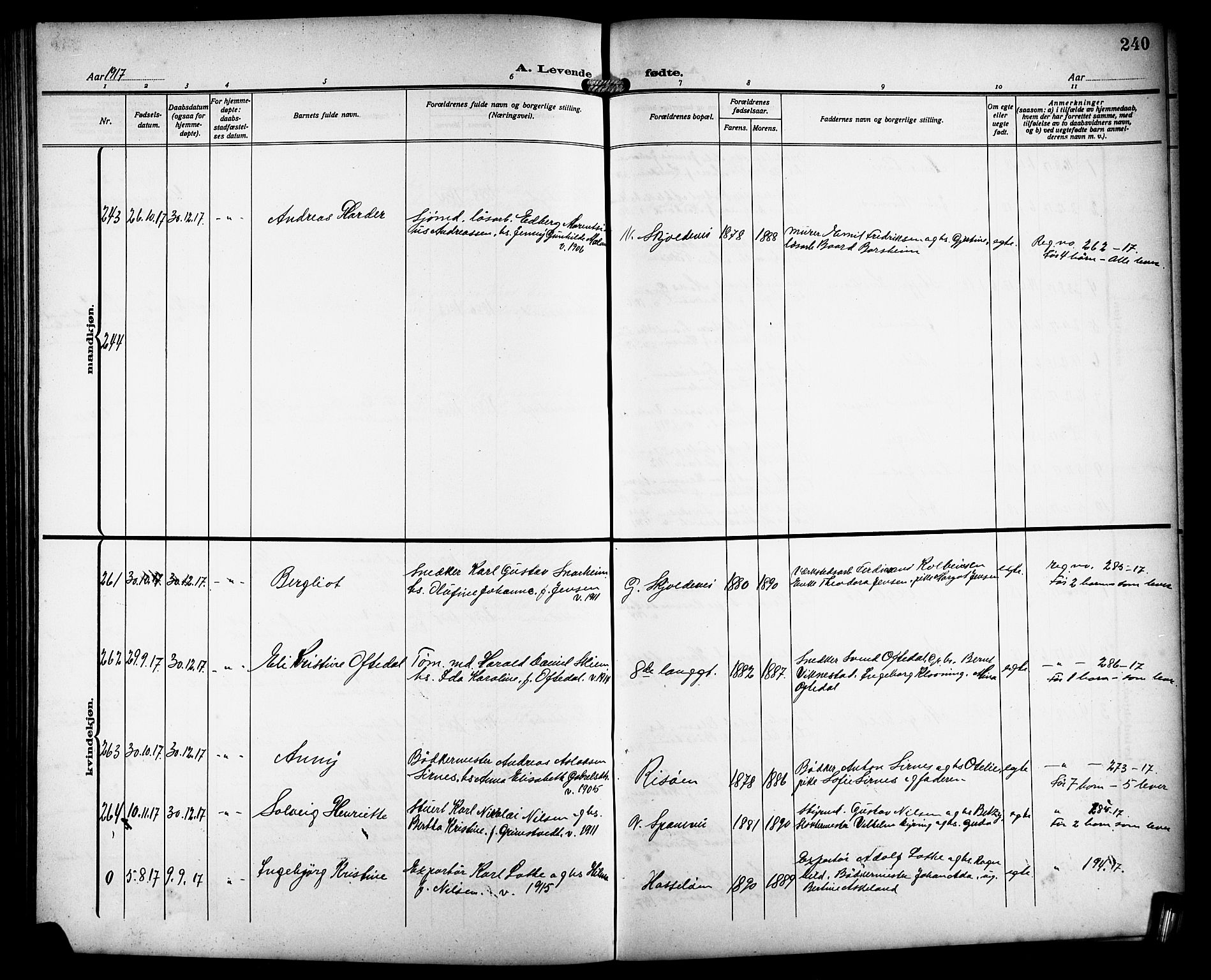 Haugesund sokneprestkontor, AV/SAST-A -101863/H/Ha/Hab/L0007: Parish register (copy) no. B 7, 1909-1920, p. 240