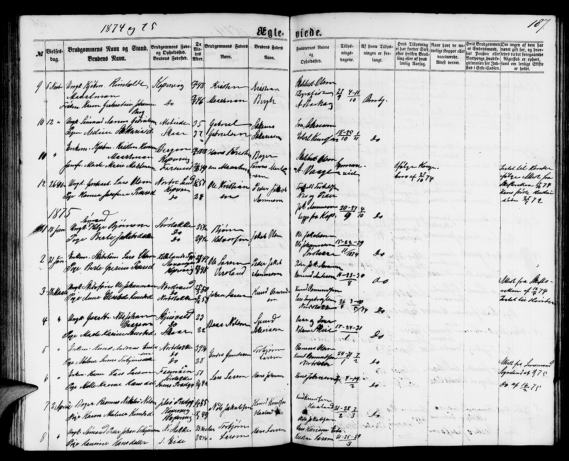 Avaldsnes sokneprestkontor, SAST/A -101851/H/Ha/Hab/L0004: Parish register (copy) no. B 4, 1861-1876, p. 187