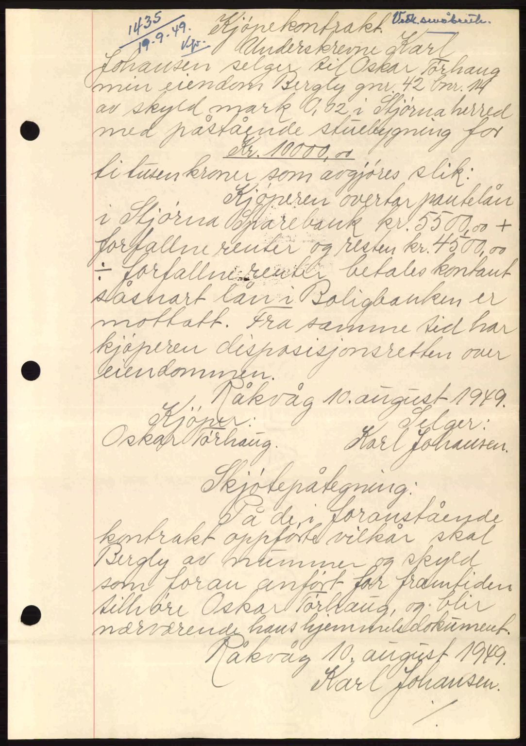 Fosen sorenskriveri, AV/SAT-A-1107/1/2/2C: Mortgage book no. A10, 1949-1950, Diary no: : 1435/1949