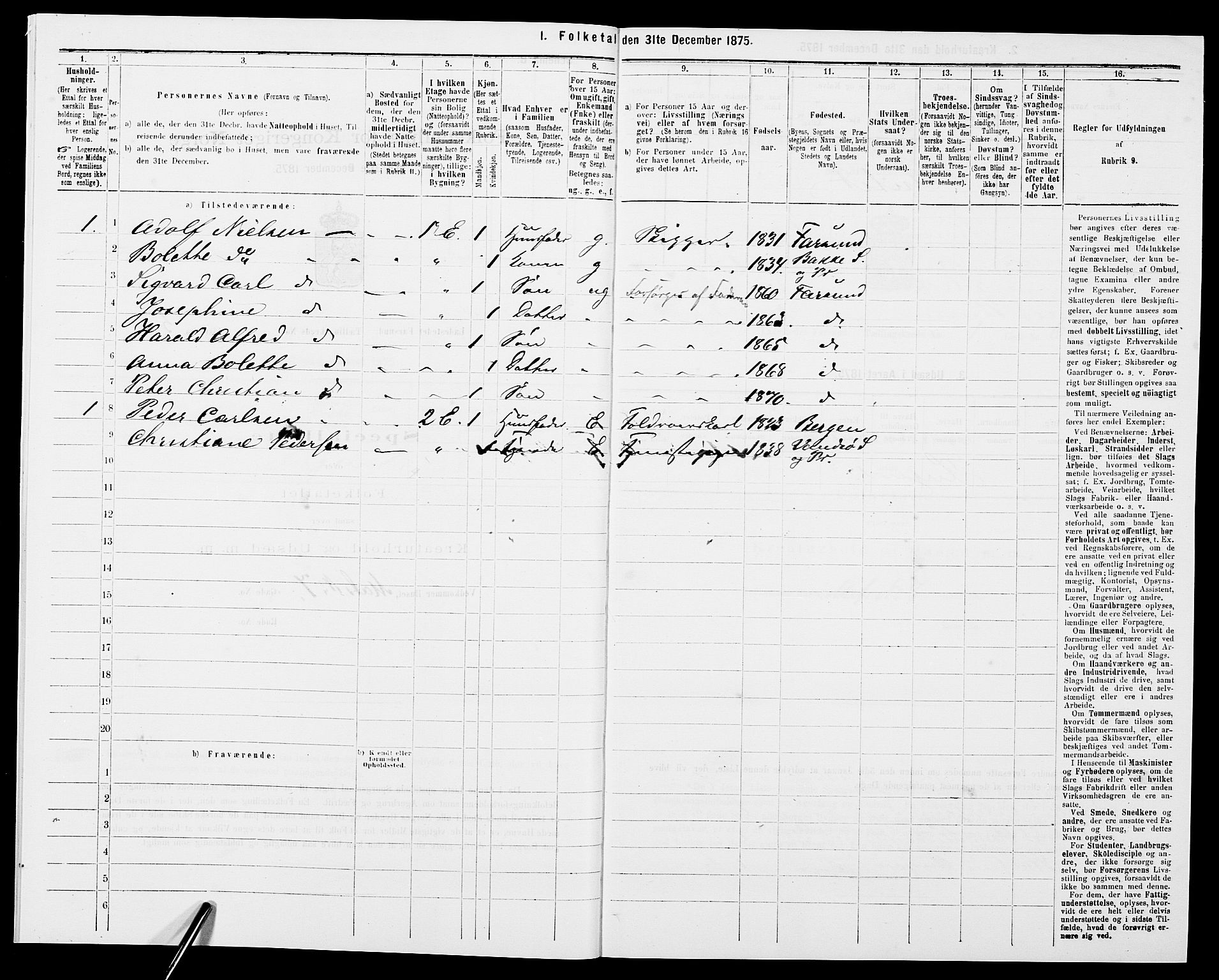SAK, 1875 census for 1003B Vanse/Farsund, 1875, p. 17