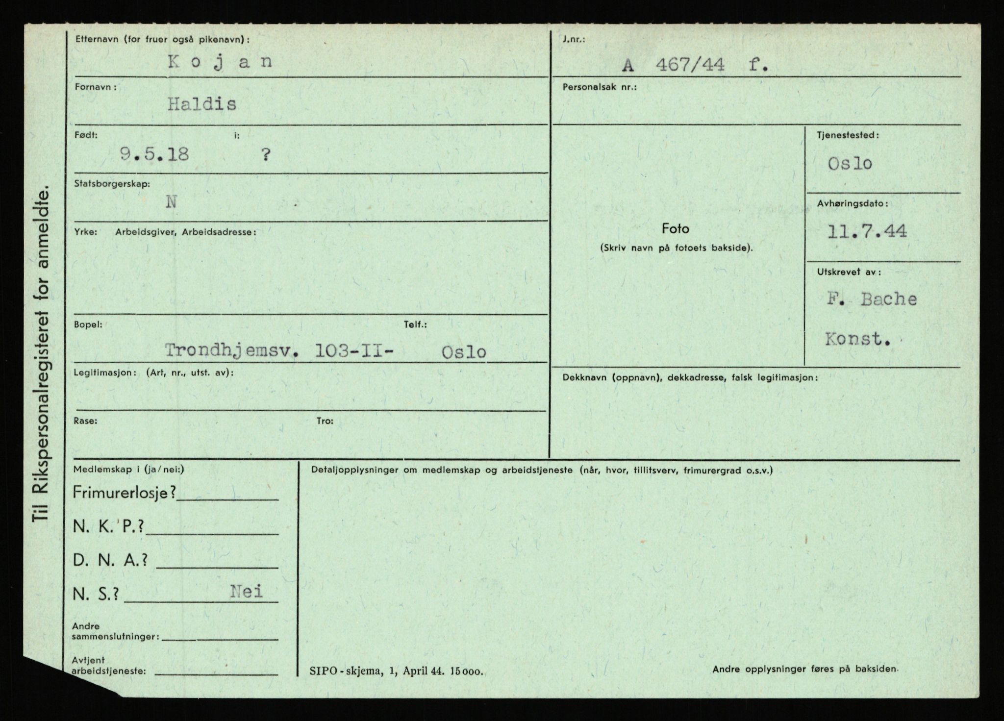 Statspolitiet - Hovedkontoret / Osloavdelingen, AV/RA-S-1329/C/Ca/L0009: Knutsen - Limstrand, 1943-1945, p. 452