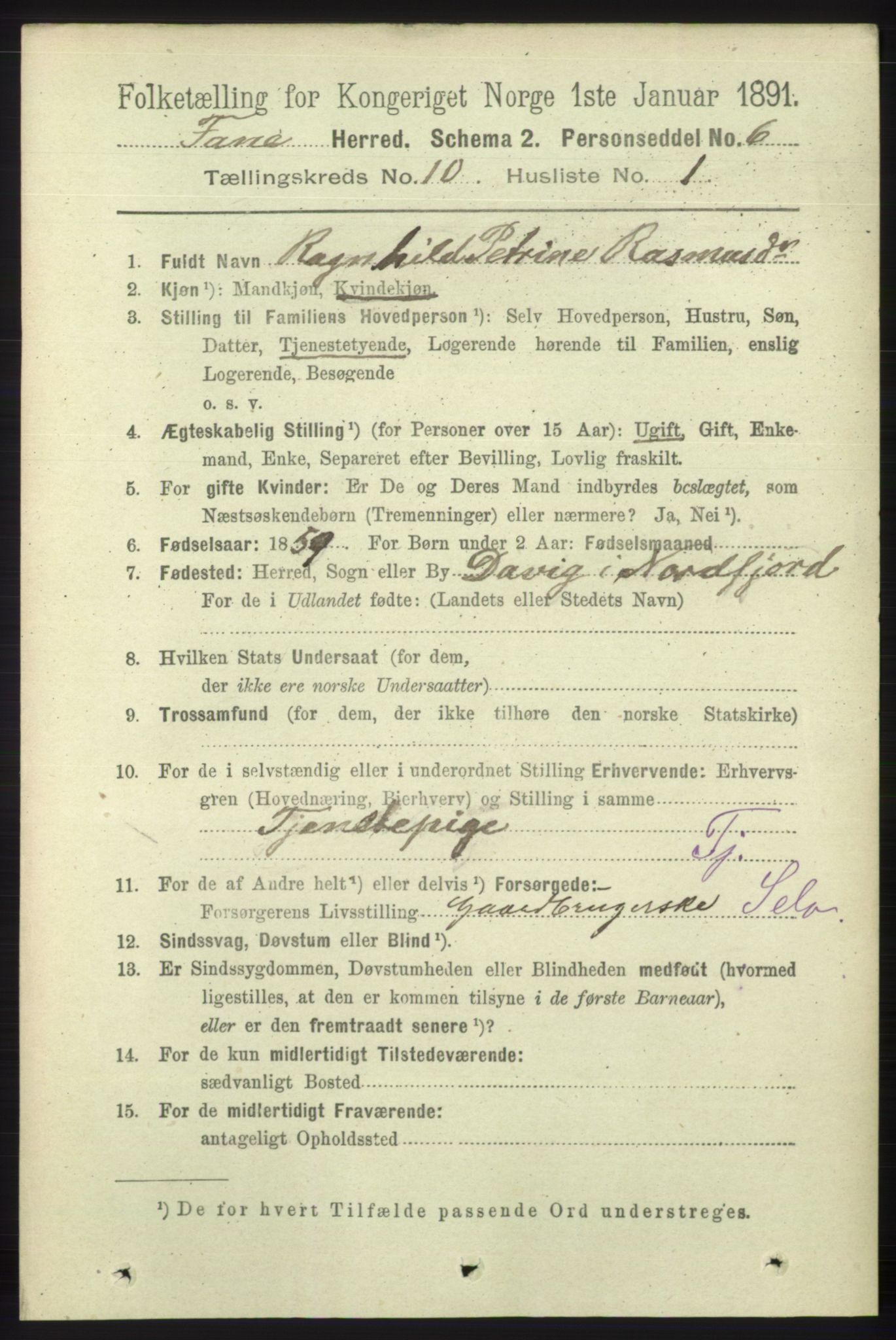 RA, 1891 census for 1249 Fana, 1891, p. 5442