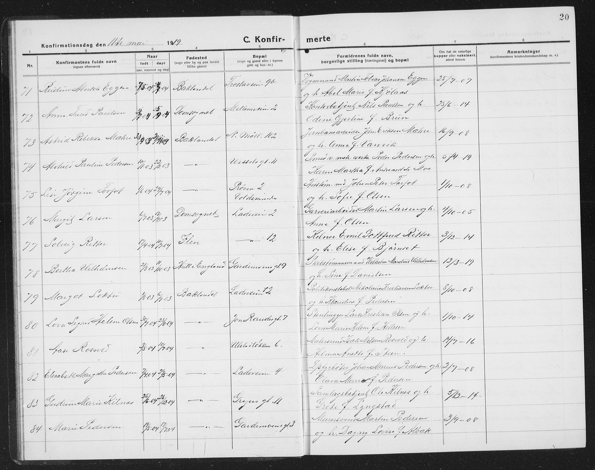 Ministerialprotokoller, klokkerbøker og fødselsregistre - Sør-Trøndelag, SAT/A-1456/605/L0258: Parish register (copy) no. 605C05, 1918-1930, p. 20