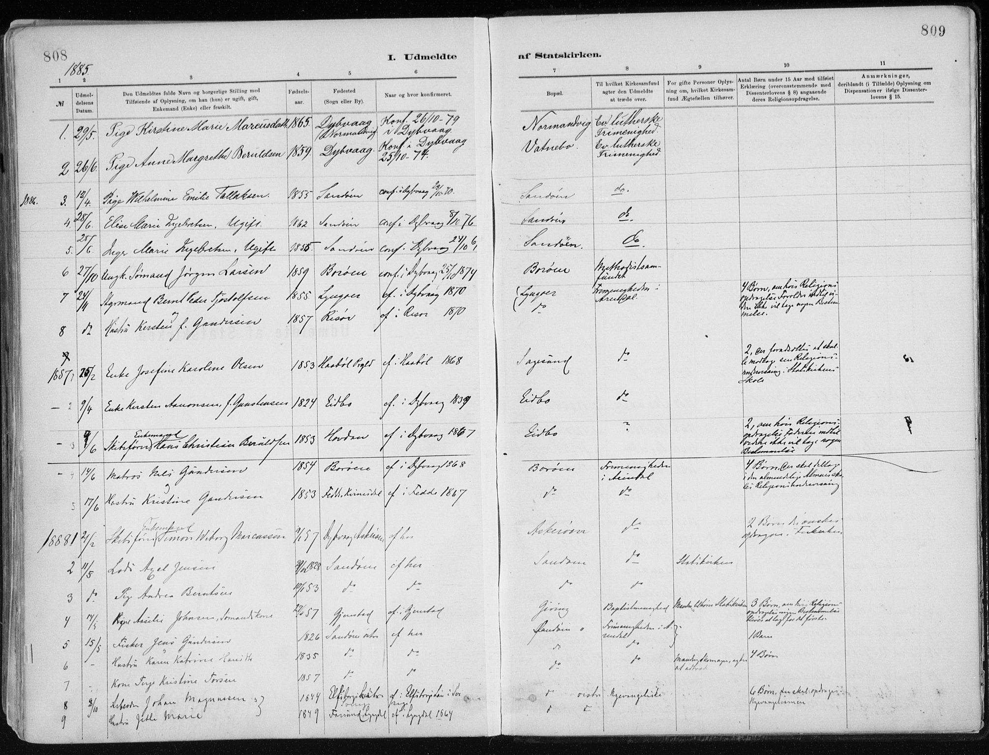 Dypvåg sokneprestkontor, AV/SAK-1111-0007/F/Fa/Faa/L0008: Parish register (official) no. A 8, 1885-1906, p. 808-809