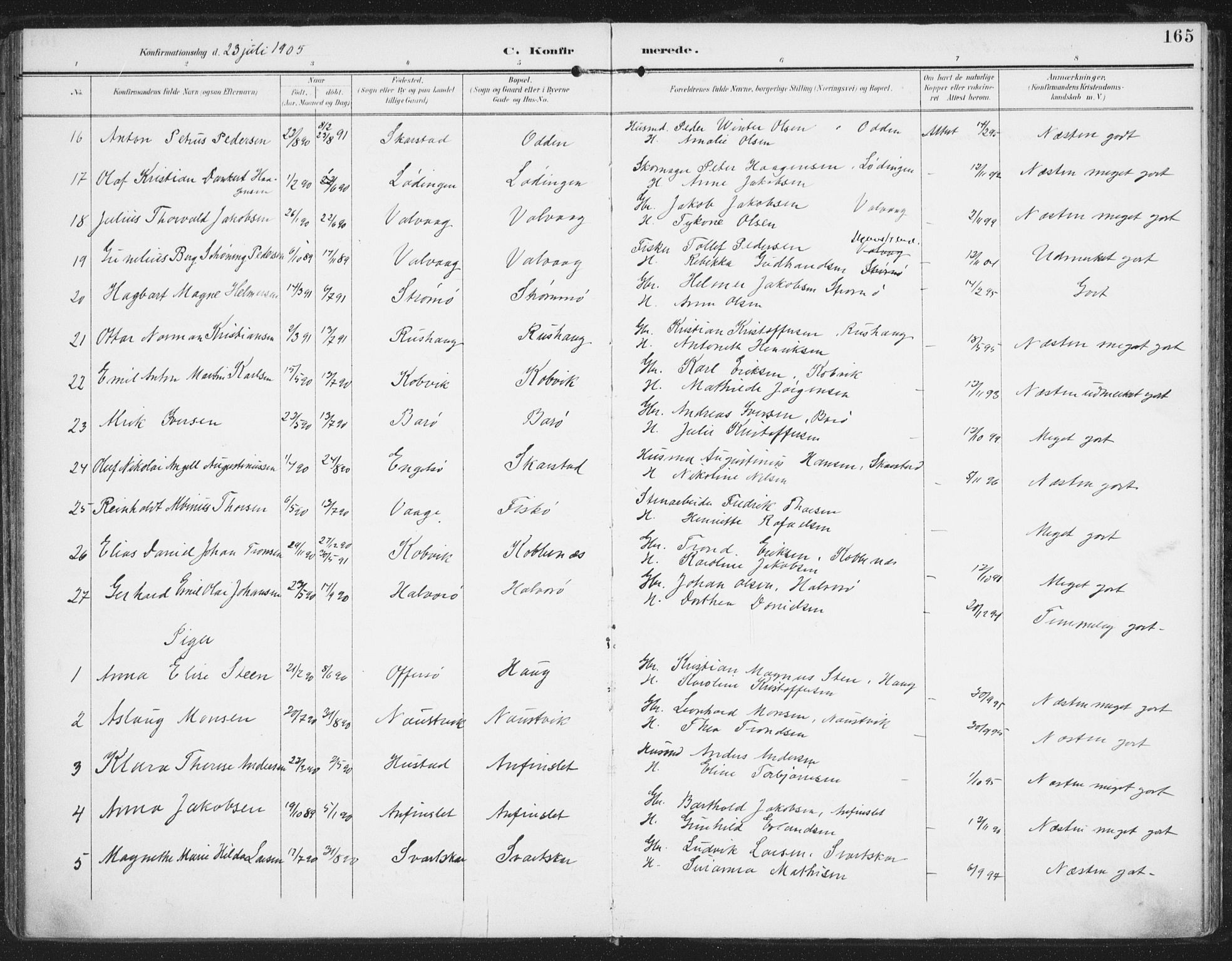 Ministerialprotokoller, klokkerbøker og fødselsregistre - Nordland, AV/SAT-A-1459/872/L1036: Parish register (official) no. 872A11, 1897-1913, p. 165