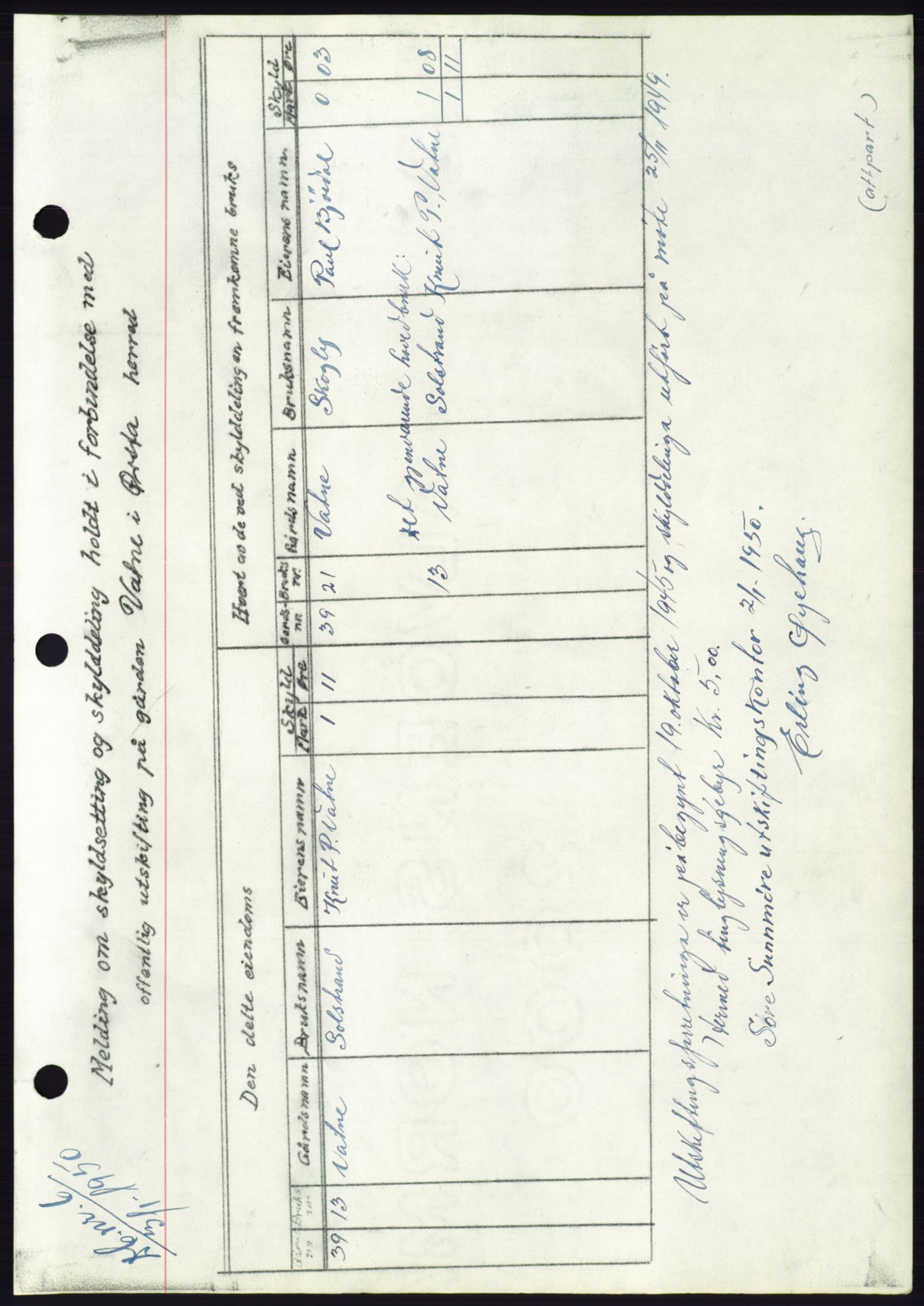 Søre Sunnmøre sorenskriveri, AV/SAT-A-4122/1/2/2C/L0086: Mortgage book no. 12A, 1949-1950, Diary no: : 6/1950