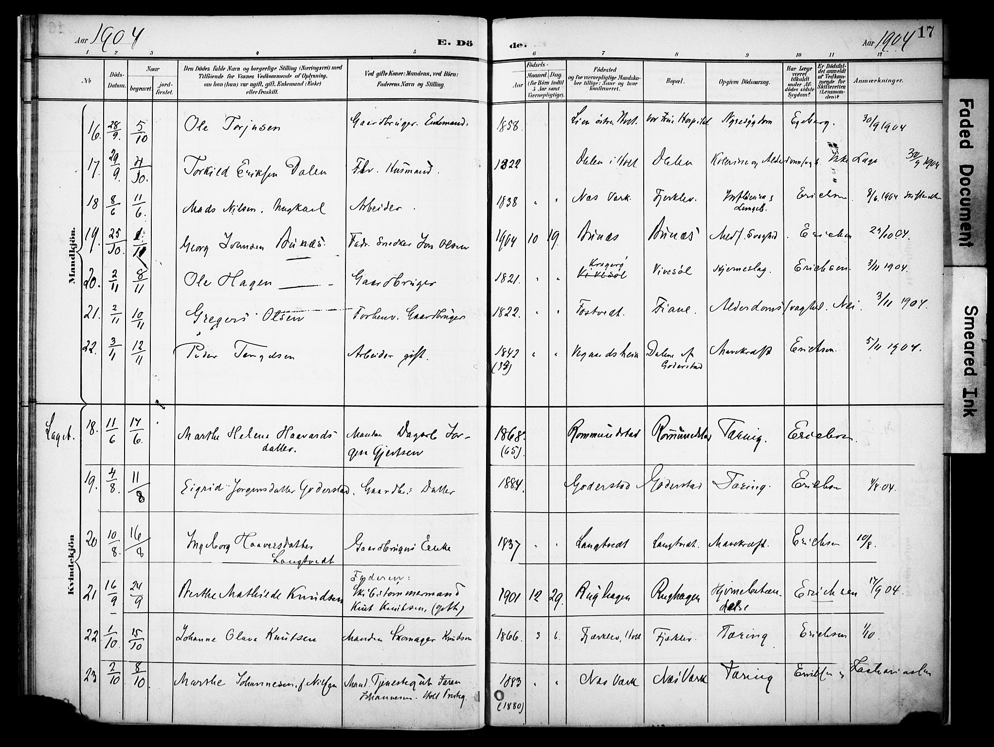 Holt sokneprestkontor, AV/SAK-1111-0021/F/Fa/L0013: Parish register (official) no. A 13, 1900-1912, p. 17