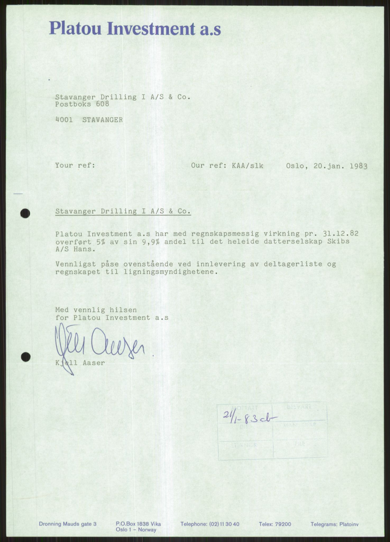 Pa 1503 - Stavanger Drilling AS, SAST/A-101906/D/L0005: Korrespondanse og saksdokumenter, 1974-1985, p. 1086