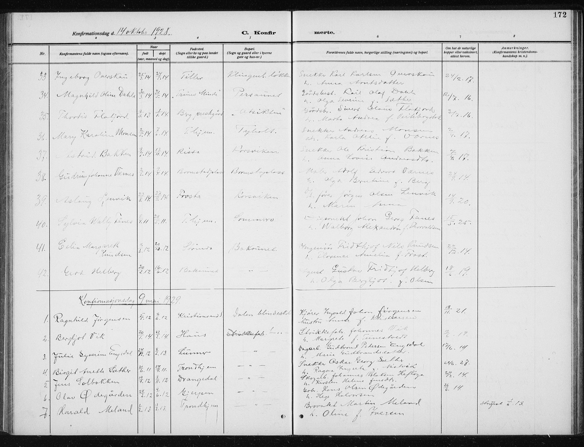 Ministerialprotokoller, klokkerbøker og fødselsregistre - Sør-Trøndelag, SAT/A-1456/606/L0314: Parish register (copy) no. 606C10, 1911-1937, p. 172