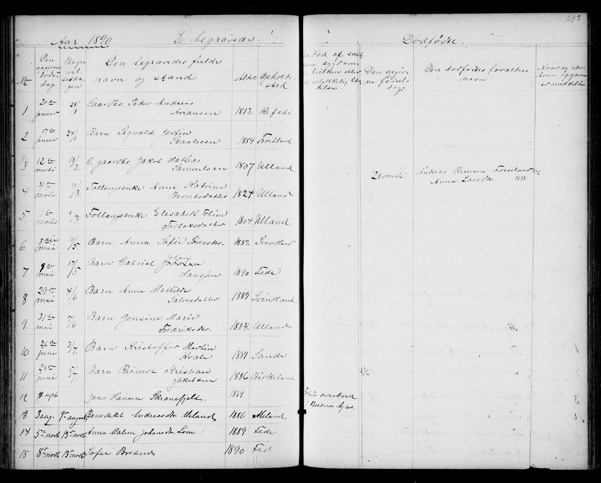 Kvinesdal sokneprestkontor, SAK/1111-0026/F/Fb/Fba/L0003: Parish register (copy) no. B 3, 1858-1893, p. 243