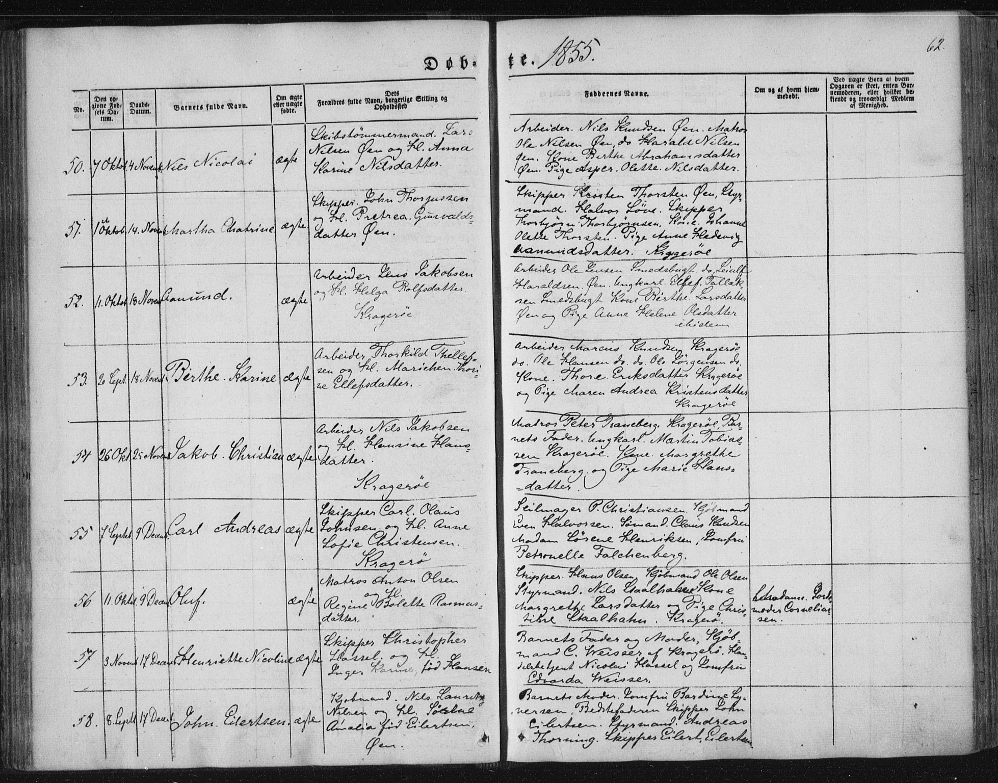 Kragerø kirkebøker, AV/SAKO-A-278/F/Fa/L0006: Parish register (official) no. 6, 1847-1861, p. 62