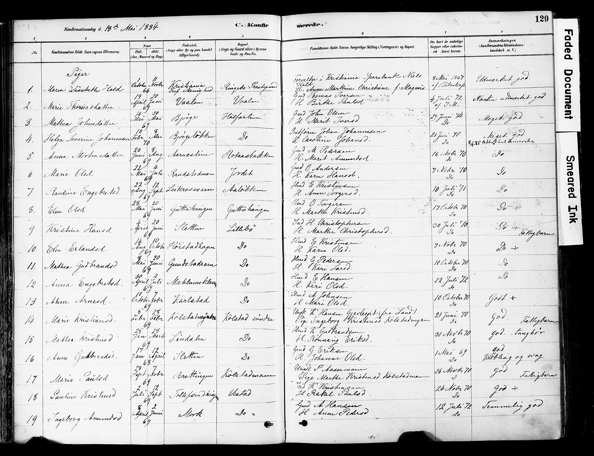 Ringebu prestekontor, AV/SAH-PREST-082/H/Ha/Haa/L0008: Parish register (official) no. 8, 1878-1898, p. 129