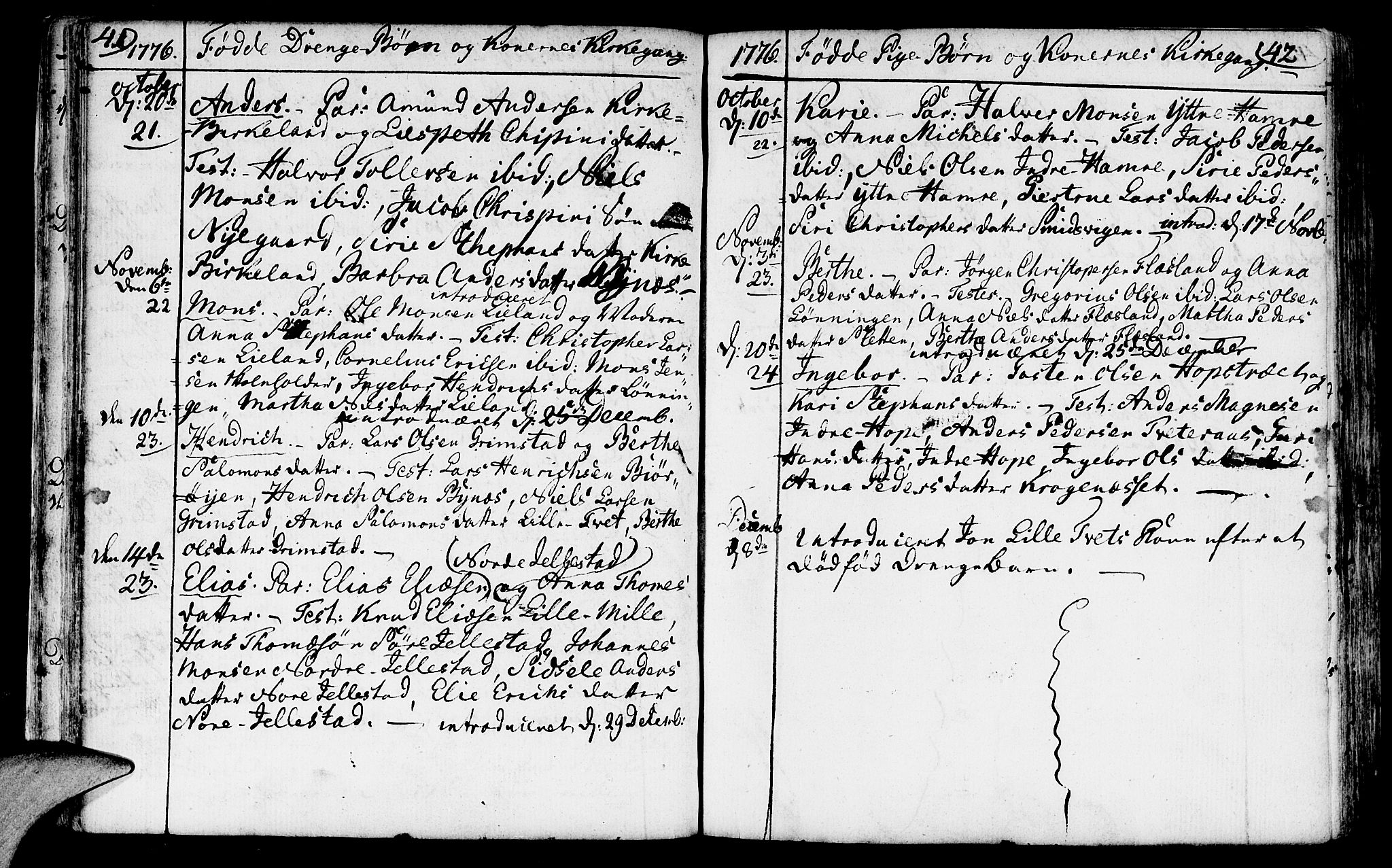 Fana Sokneprestembete, AV/SAB-A-75101/H/Haa/Haaa/L0005: Parish register (official) no. A 5, 1773-1799, p. 41-42