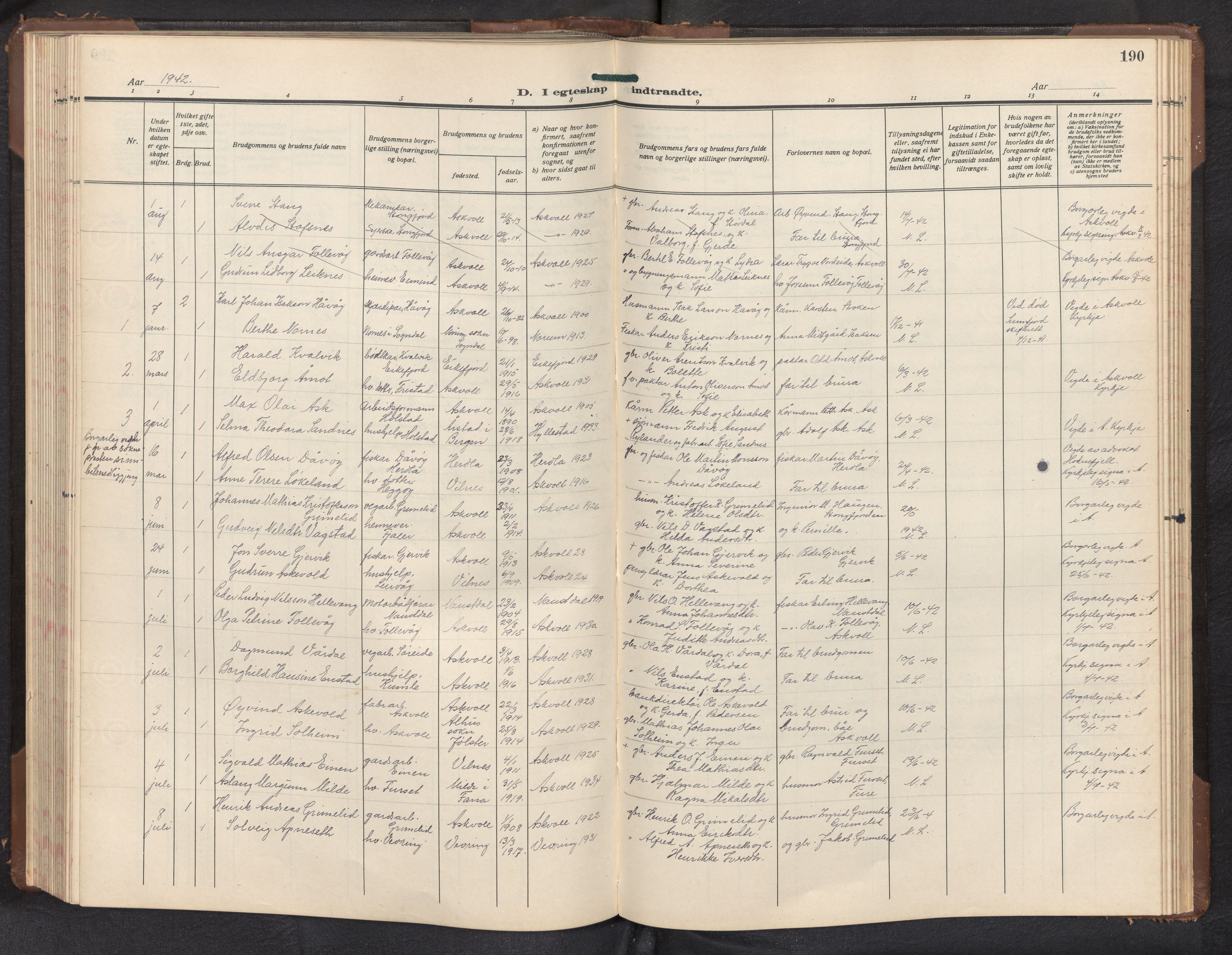 Askvoll sokneprestembete, AV/SAB-A-79501/H/Hab/Haba/L0005: Parish register (copy) no. A 5, 1929-1954, p. 189b-190a