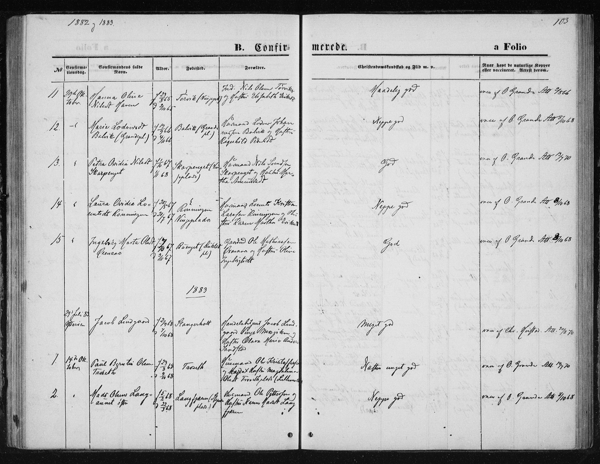 Ministerialprotokoller, klokkerbøker og fødselsregistre - Nord-Trøndelag, AV/SAT-A-1458/733/L0324: Parish register (official) no. 733A03, 1870-1883, p. 103