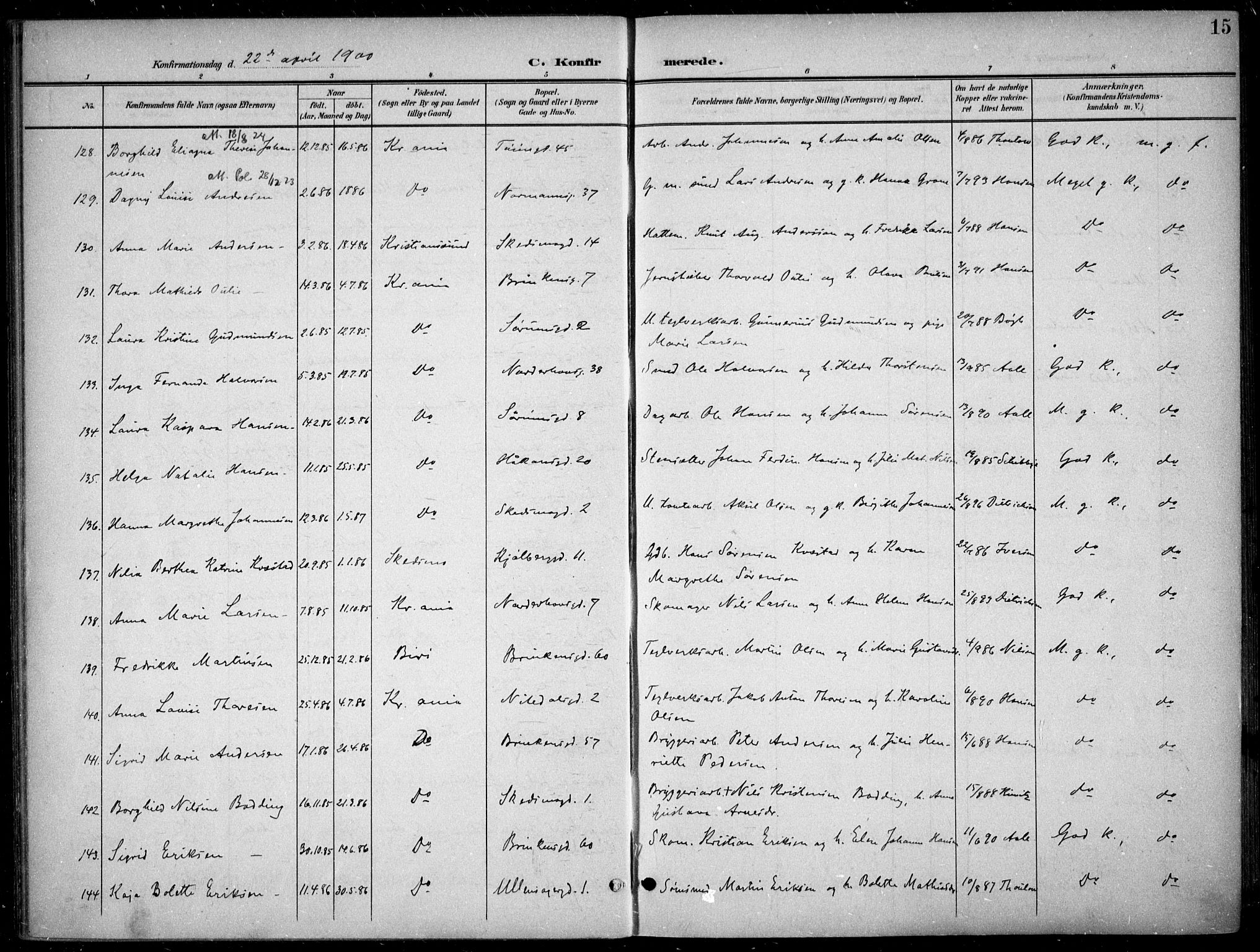 Kampen prestekontor Kirkebøker, SAO/A-10853/F/Fa/L0009: Parish register (official) no. I 9, 1899-1911, p. 15