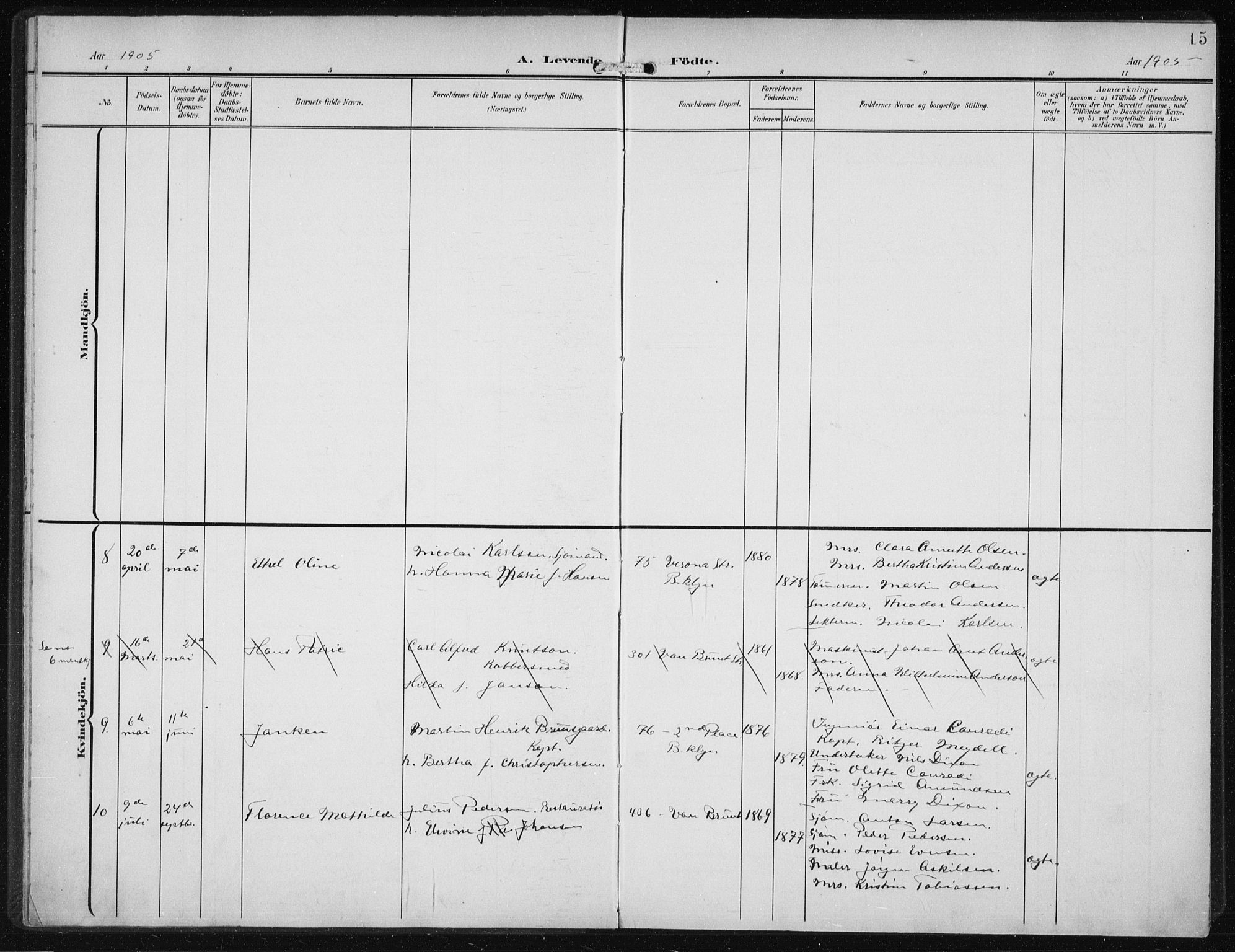 Den norske sjømannsmisjon i utlandet/New York, SAB/SAB/PA-0110/H/Ha/L0005: Parish register (official) no. A 5, 1902-1908, p. 15