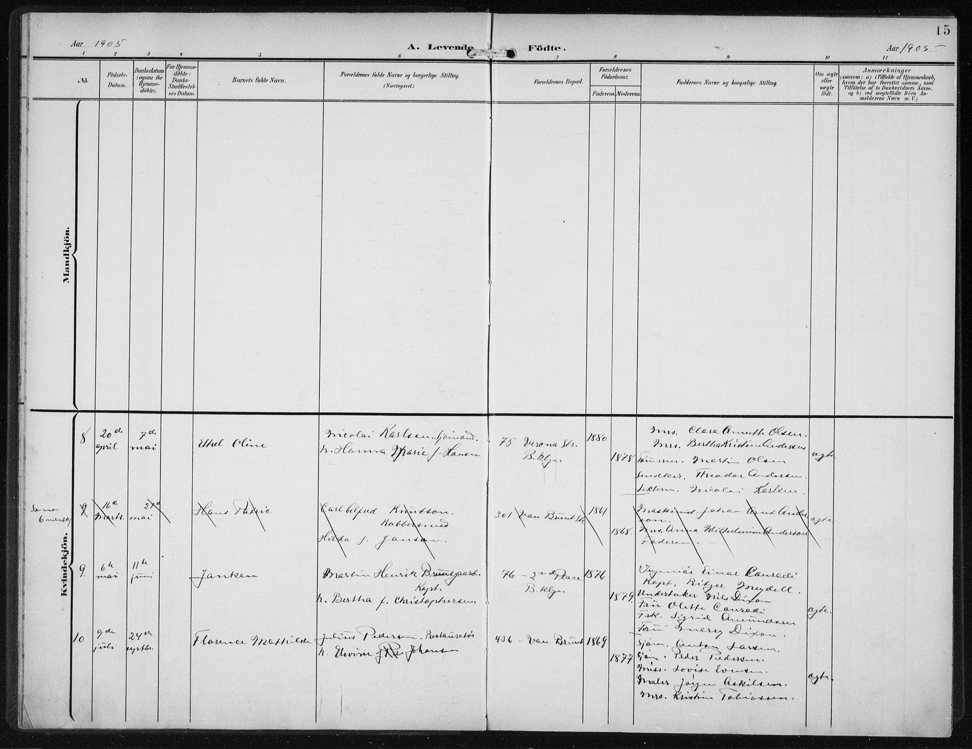 Den norske sjømannsmisjon i utlandet/New York, AV/SAB-SAB/PA-0110/H/Ha/L0005: Parish register (official) no. A 5, 1902-1908, p. 15