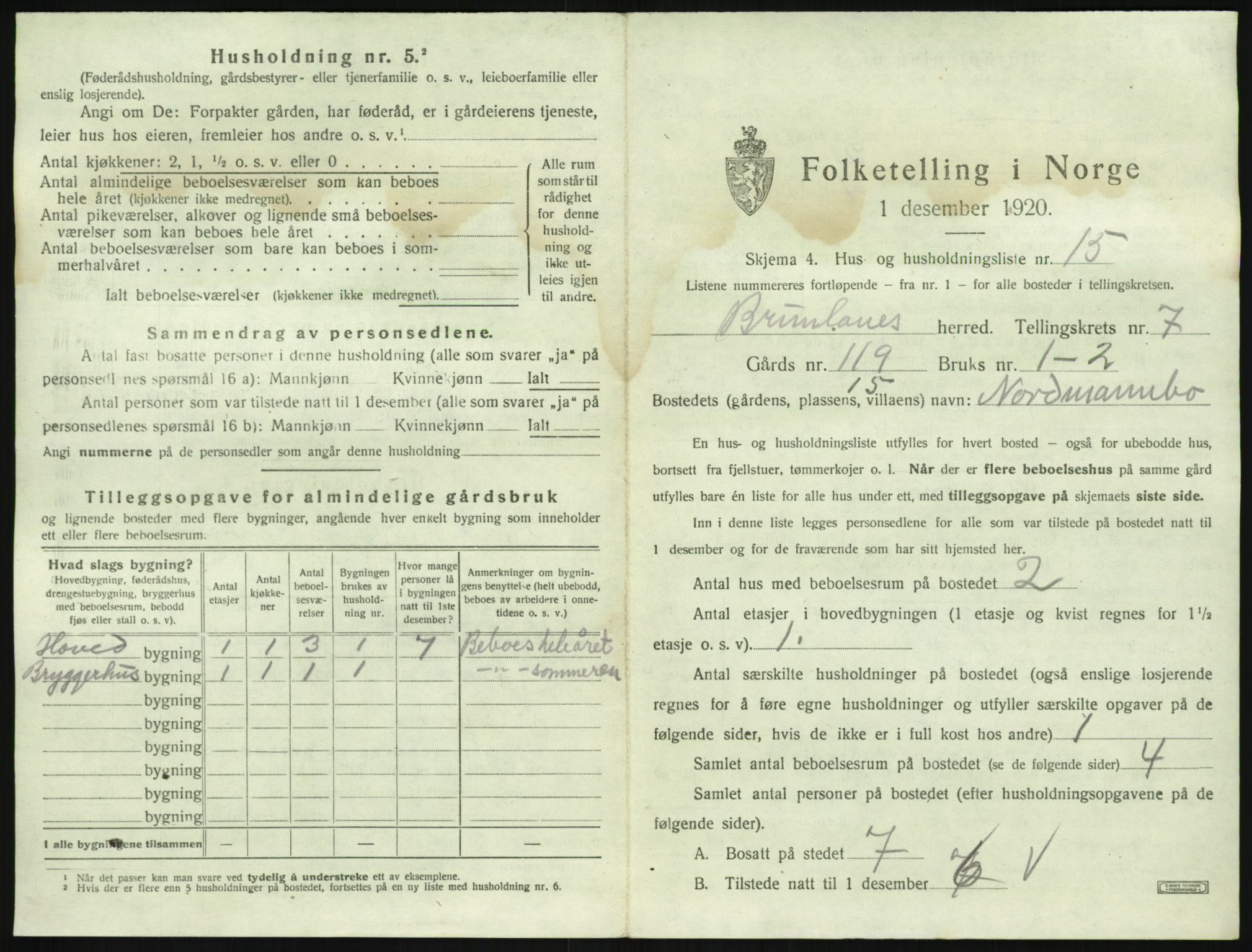SAKO, 1920 census for Brunlanes, 1920, p. 951