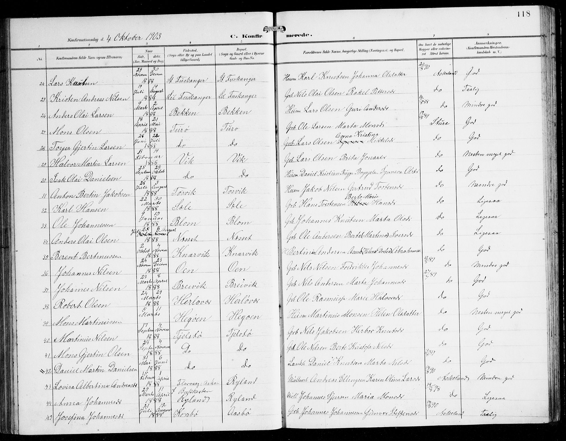 Herdla Sokneprestembete, AV/SAB-A-75701/H/Hab: Parish register (copy) no. C 1, 1900-1913, p. 118