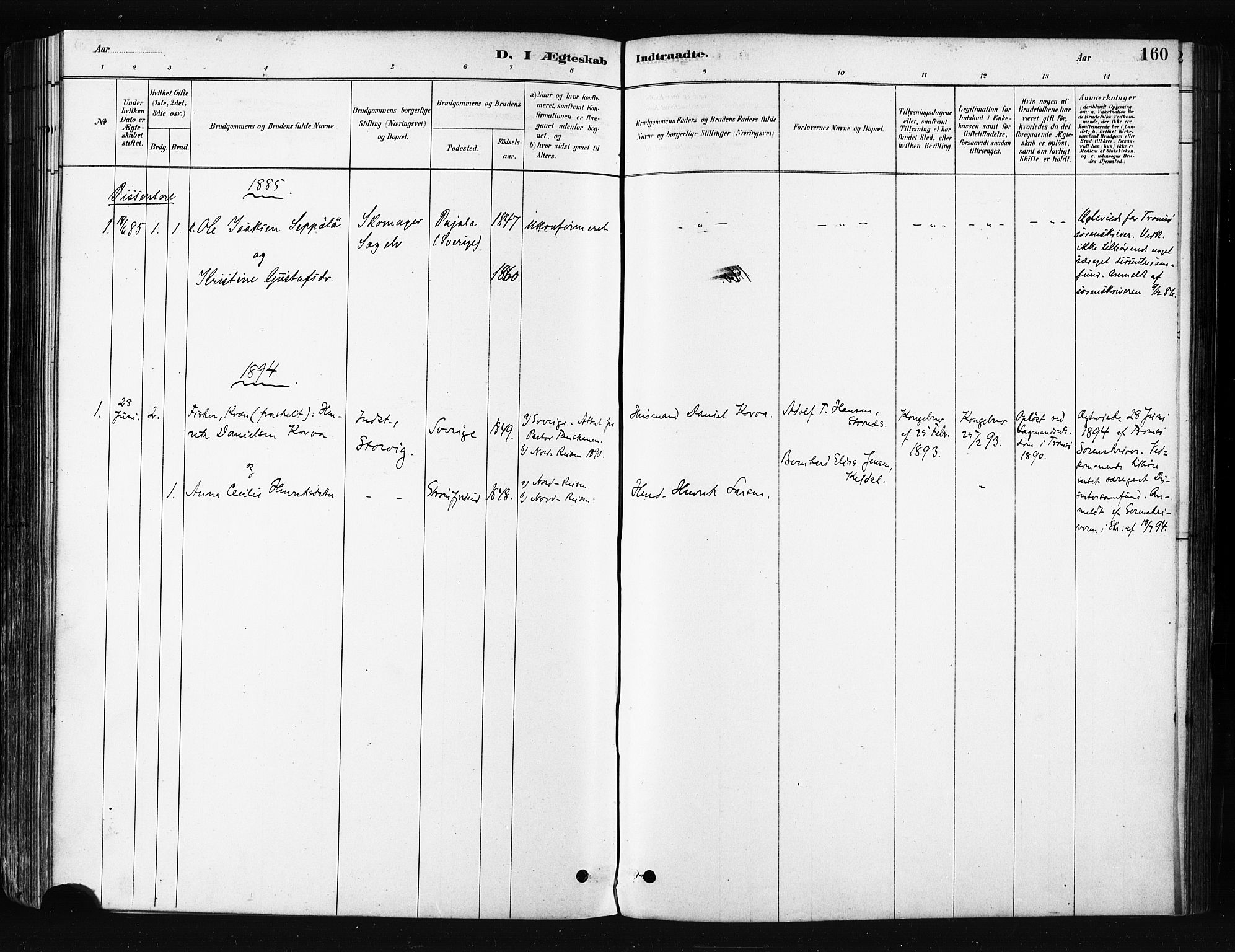 Skjervøy sokneprestkontor, SATØ/S-1300/H/Ha/Haa/L0014kirke: Parish register (official) no. 14, 1878-1894, p. 160