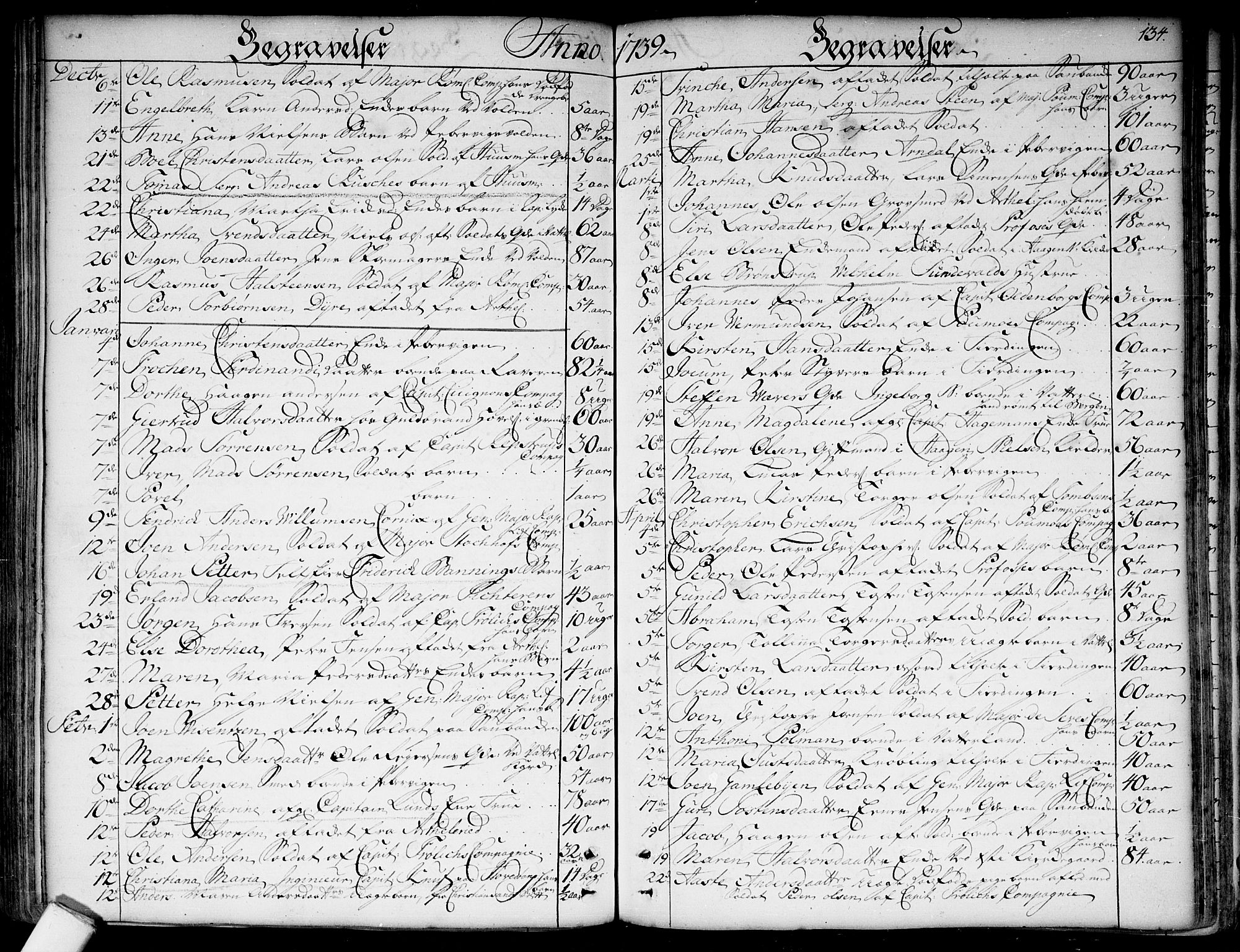 Garnisonsmenigheten Kirkebøker, SAO/A-10846/F/Fa/L0001: Parish register (official) no. 1, 1734-1756, p. 134