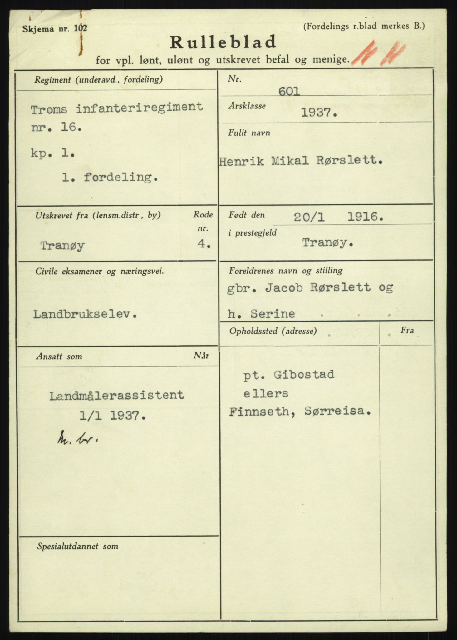 Forsvaret, Troms infanteriregiment nr. 16, AV/RA-RAFA-3146/P/Pa/L0021: Rulleblad for regimentets menige mannskaper, årsklasse 1937, 1937, p. 1077