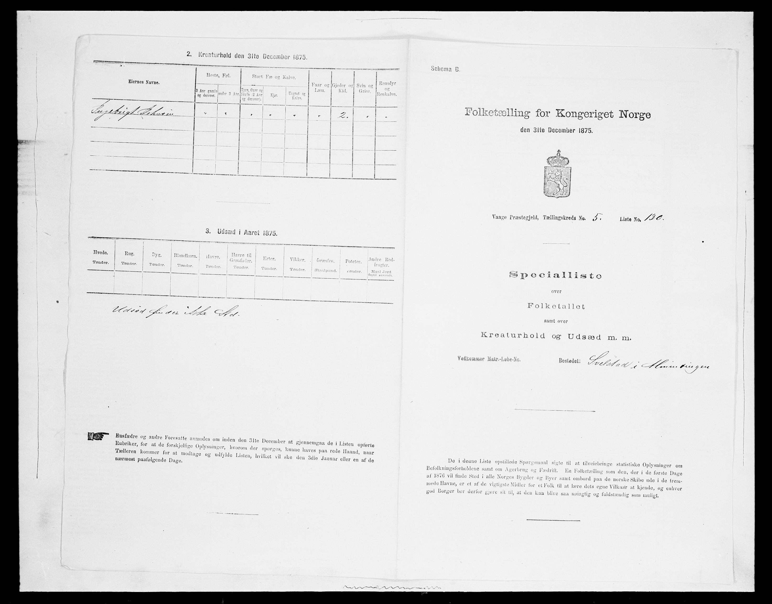 SAH, 1875 census for 0515P Vågå, 1875, p. 1116