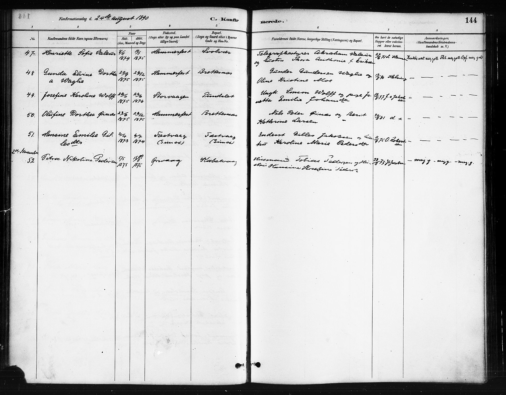 Ministerialprotokoller, klokkerbøker og fødselsregistre - Nordland, AV/SAT-A-1459/874/L1059: Parish register (official) no. 874A03, 1884-1890, p. 144