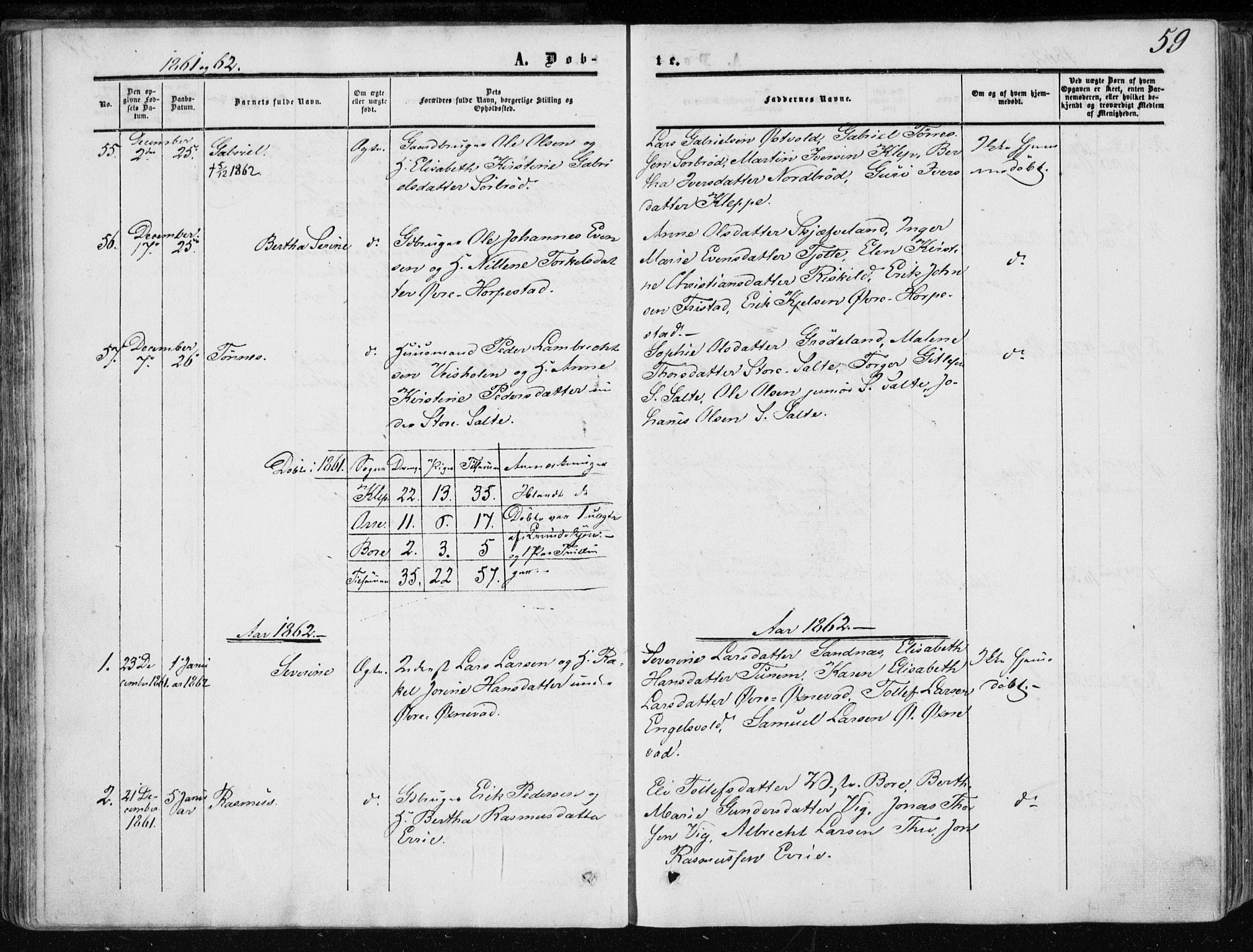 Klepp sokneprestkontor, SAST/A-101803/001/3/30BA/L0005: Parish register (official) no. A 5, 1853-1870, p. 59