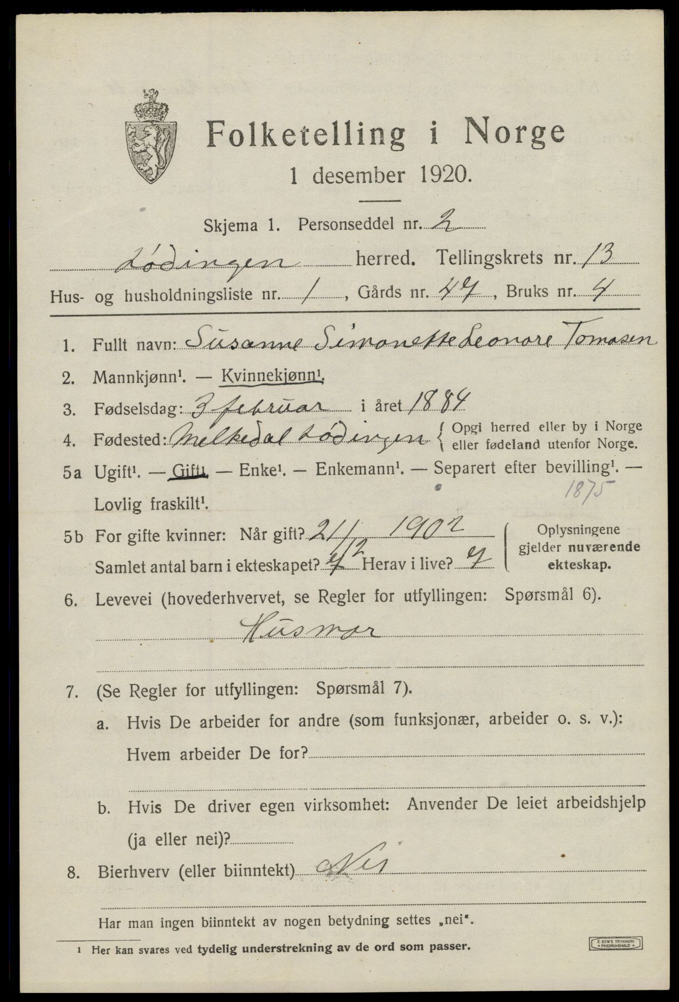 SAT, 1920 census for Lødingen, 1920, p. 6753