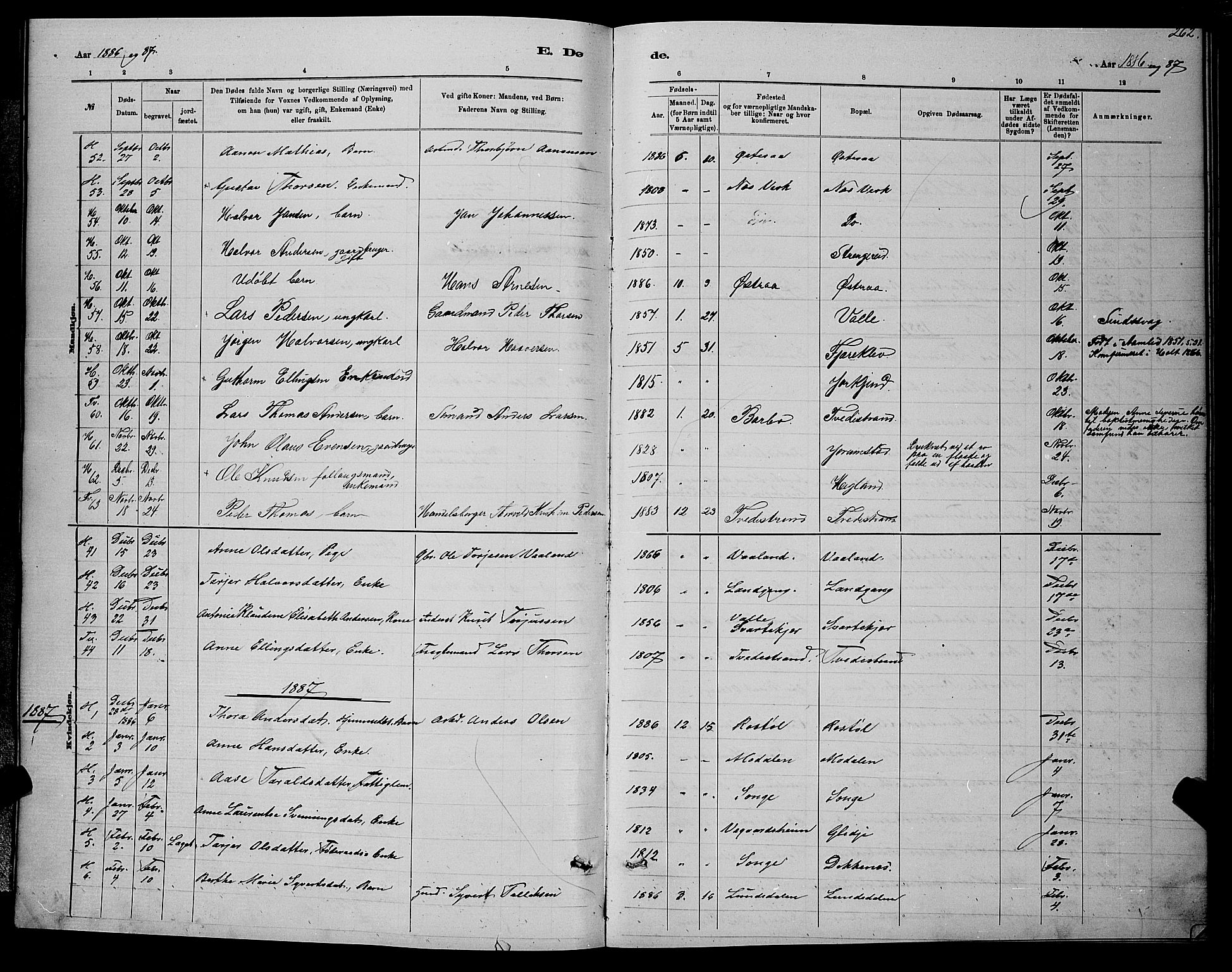 Holt sokneprestkontor, SAK/1111-0021/F/Fb/L0010: Parish register (copy) no. B 10, 1883-1896, p. 262