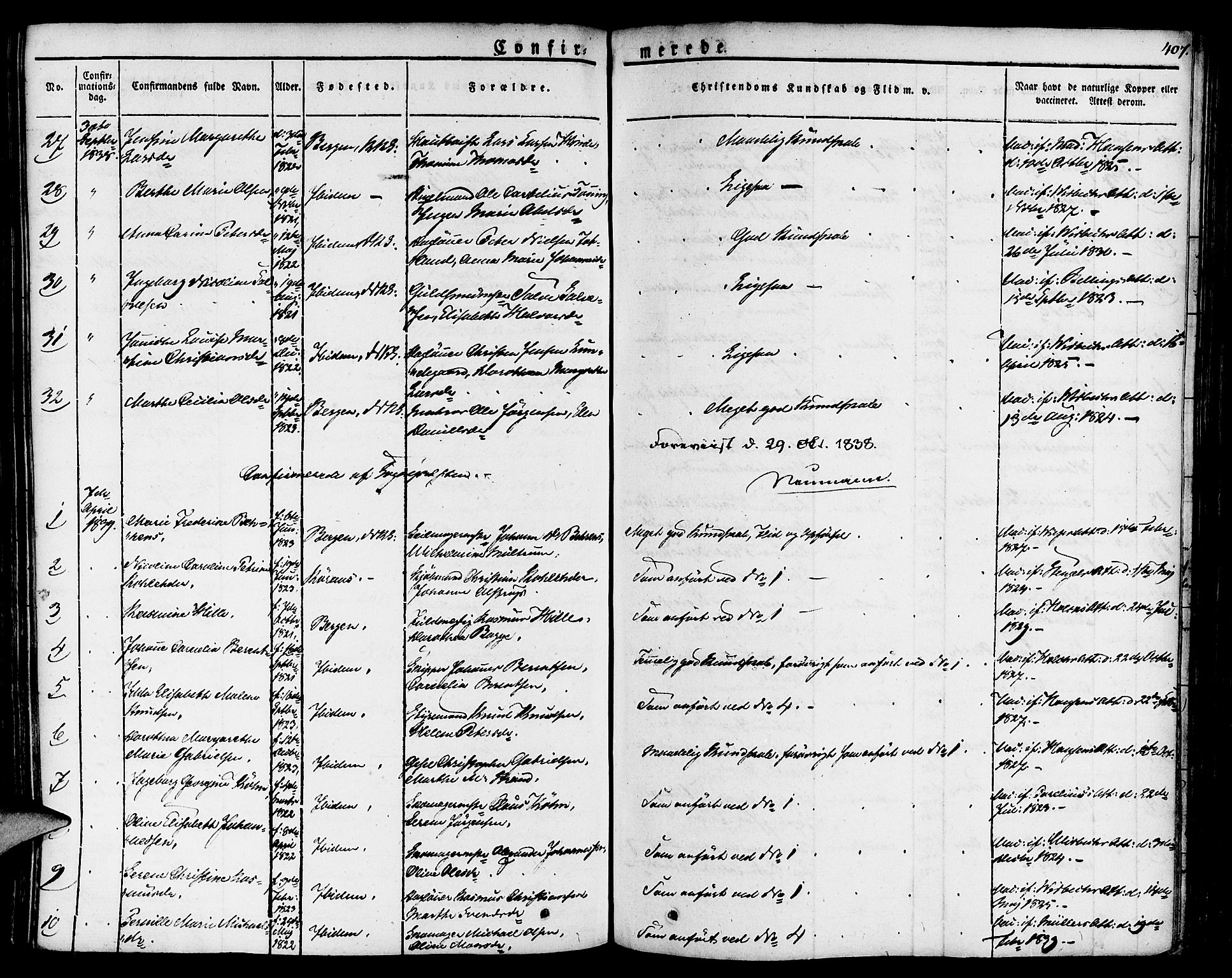 Nykirken Sokneprestembete, SAB/A-77101/H/Haa/L0012: Parish register (official) no. A 12, 1821-1844, p. 407