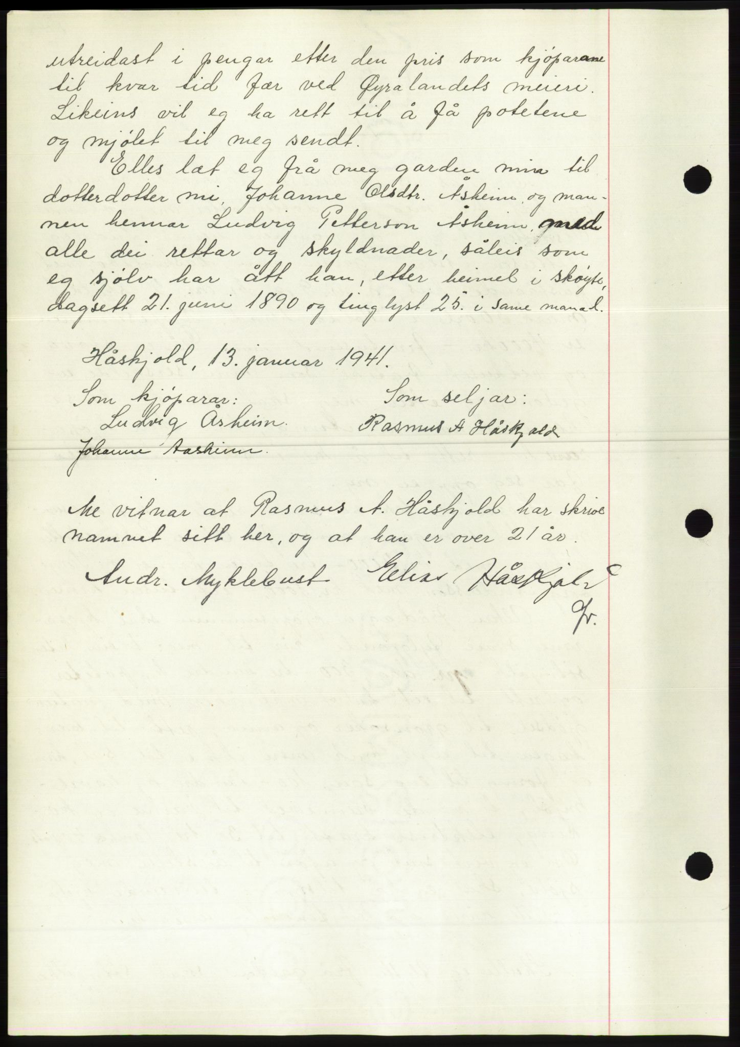 Søre Sunnmøre sorenskriveri, AV/SAT-A-4122/1/2/2C/L0070: Mortgage book no. 64, 1940-1941, Diary no: : 63/1941
