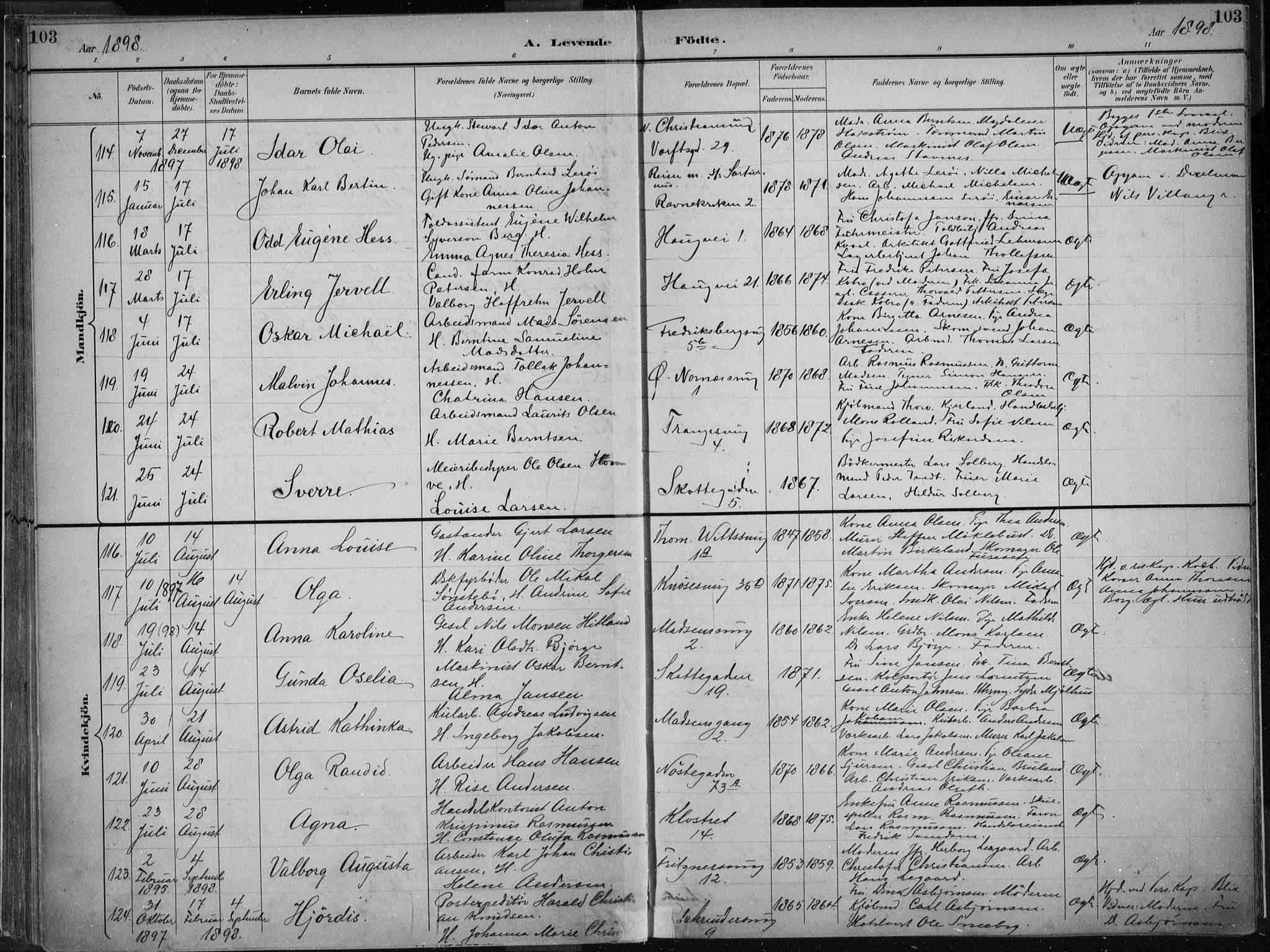 Nykirken Sokneprestembete, AV/SAB-A-77101/H/Haa/L0018: Parish register (official) no. B 6, 1895-1903, p. 103
