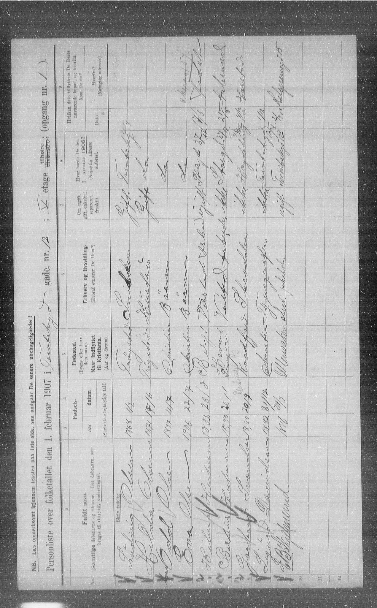 OBA, Municipal Census 1907 for Kristiania, 1907, p. 58536