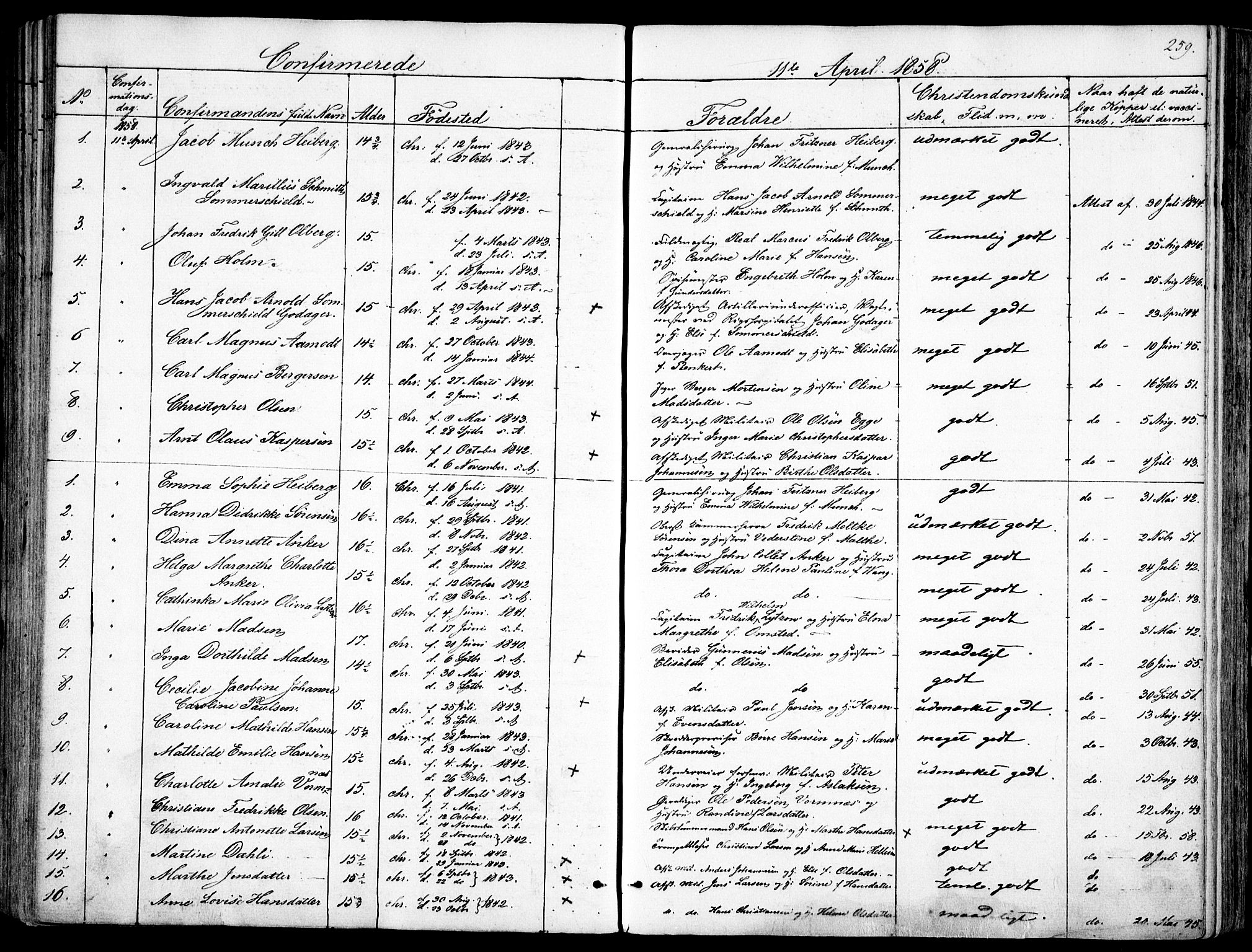 Garnisonsmenigheten Kirkebøker, SAO/A-10846/F/Fa/L0008: Parish register (official) no. 8, 1842-1859, p. 259