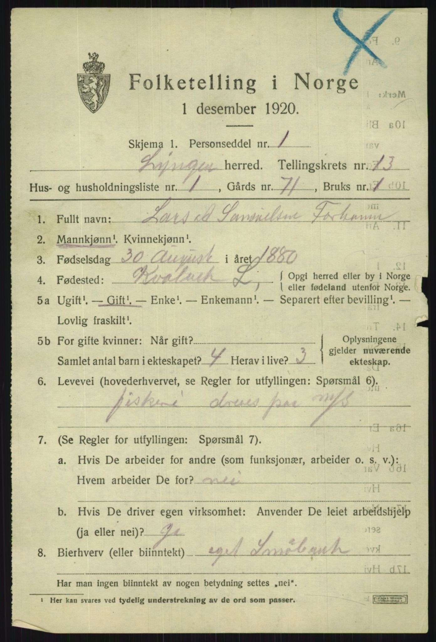 SATØ, 1920 census for Lyngen, 1920, p. 10055