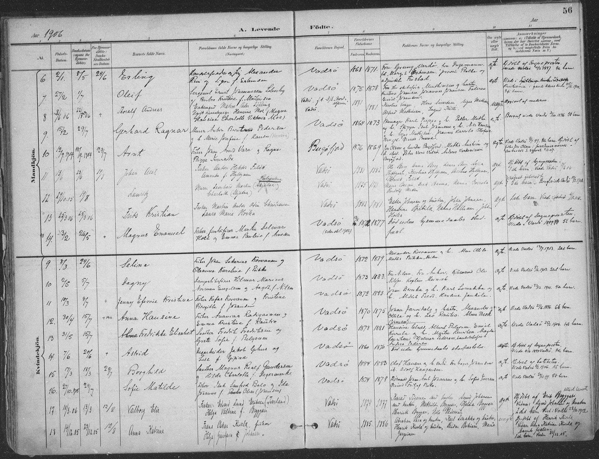 Vadsø sokneprestkontor, SATØ/S-1325/H/Ha/L0007kirke: Parish register (official) no. 7, 1896-1916, p. 56