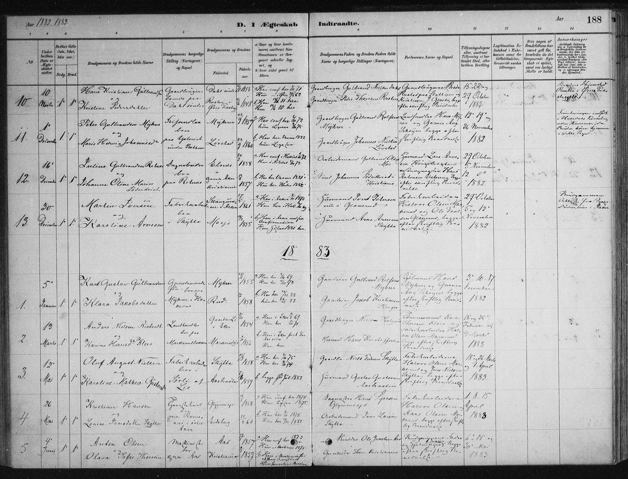 Nittedal prestekontor Kirkebøker, SAO/A-10365a/F/Fa/L0007: Parish register (official) no. I 7, 1879-1901, p. 188
