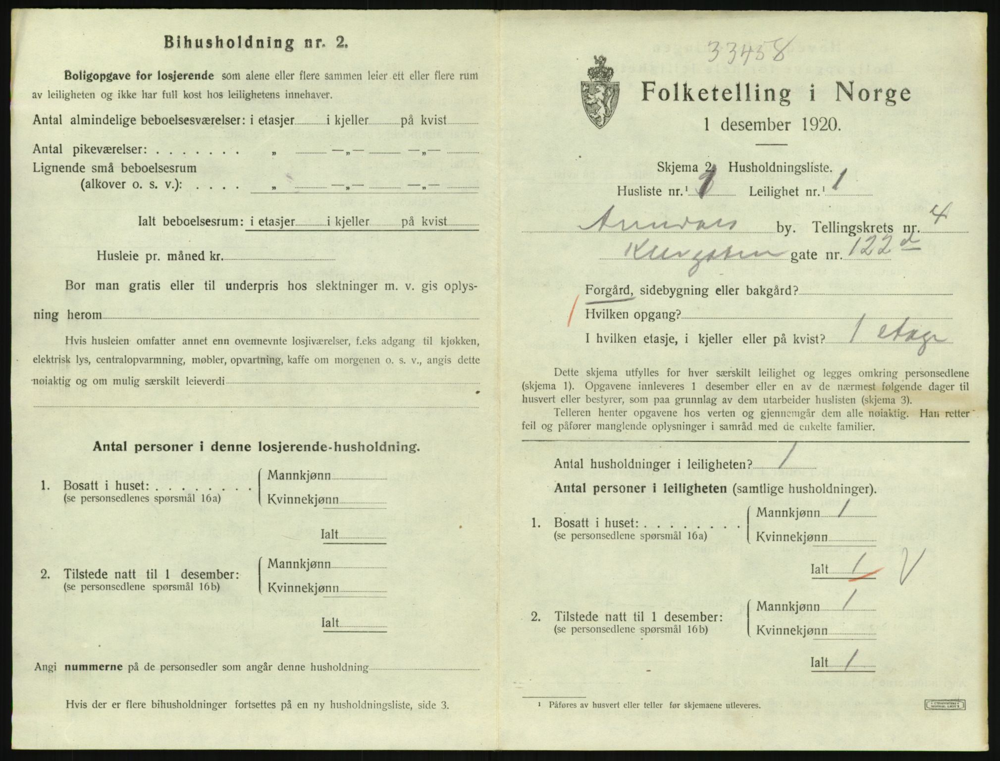 SAK, 1920 census for Arendal, 1920, p. 4614