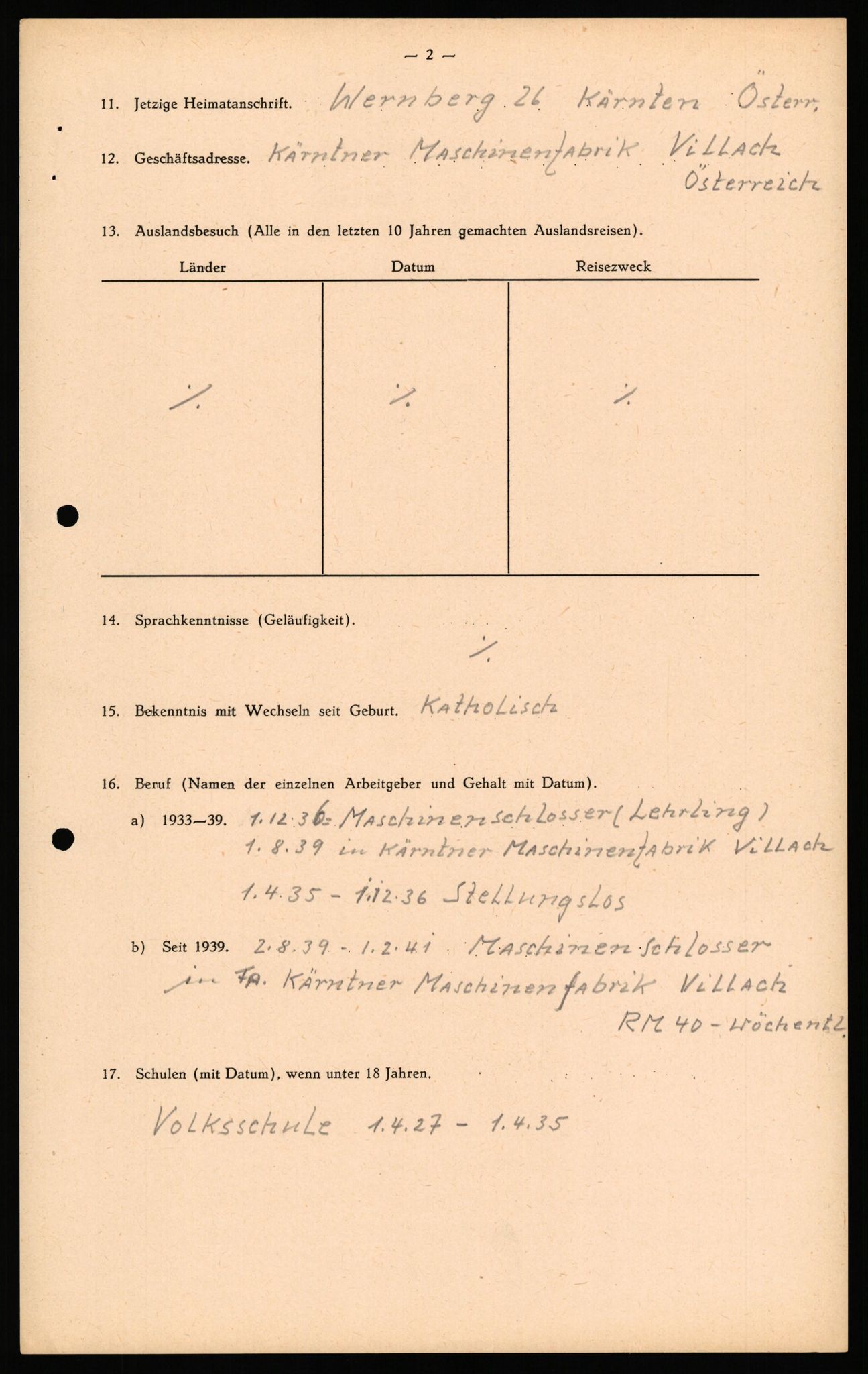 Forsvaret, Forsvarets overkommando II, AV/RA-RAFA-3915/D/Db/L0039: CI Questionaires. Tyske okkupasjonsstyrker i Norge. Østerrikere., 1945-1946, p. 109