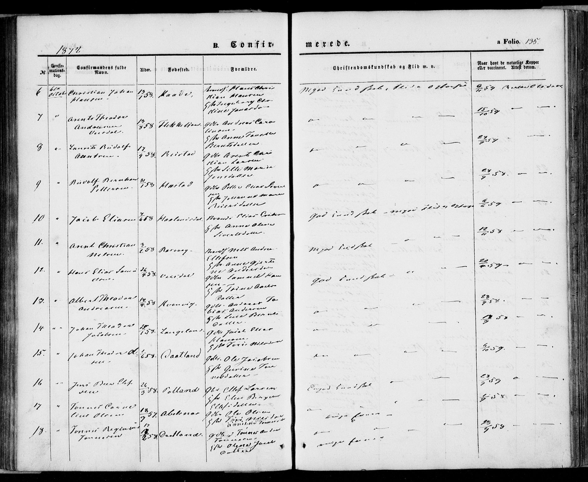 Flekkefjord sokneprestkontor, SAK/1111-0012/F/Fa/Fab/L0004: Parish register (official) no. A 4, 1850-1875, p. 135