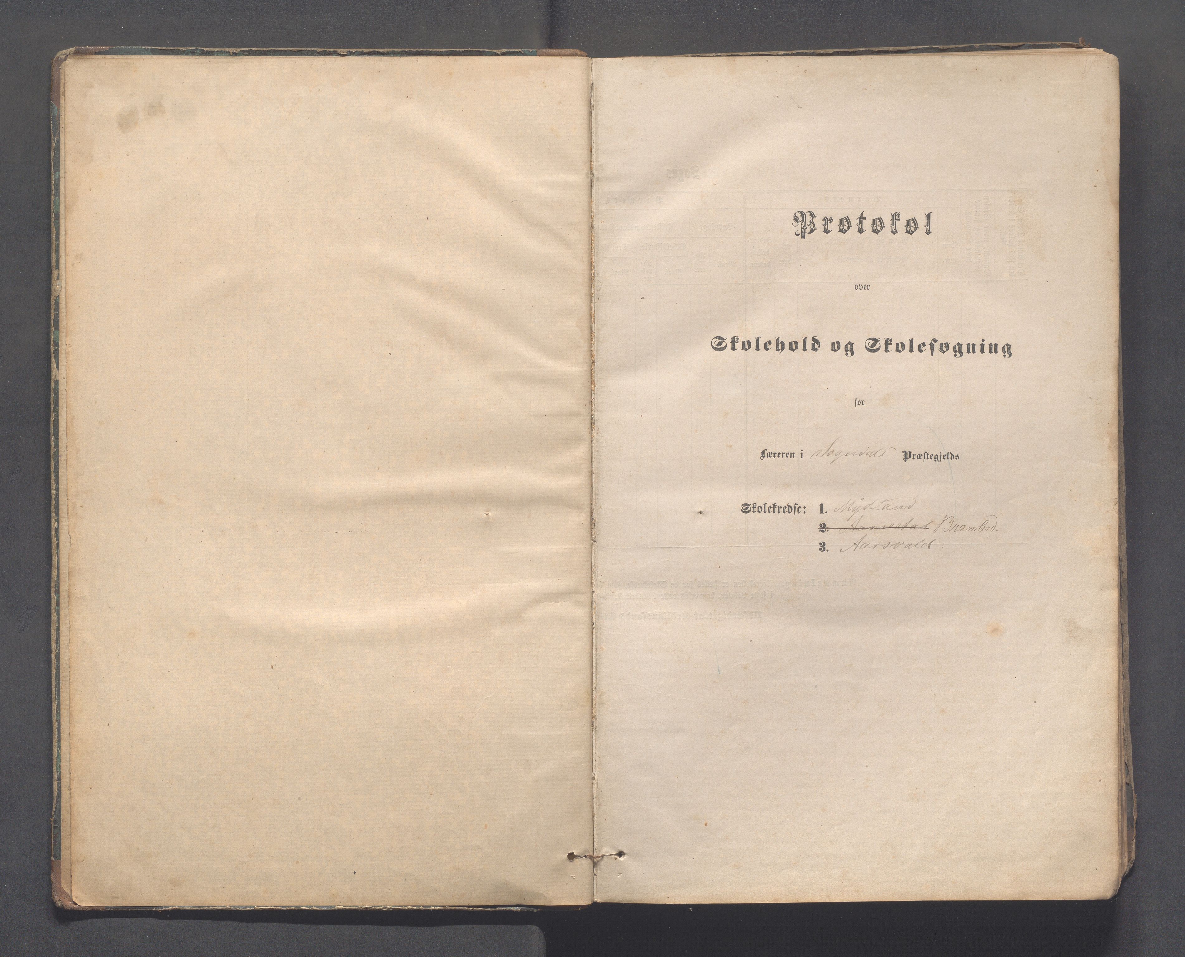 Sokndal kommune- Skolestyret/Skolekontoret, IKAR/K-101142/H/L0011: Skoleprotokoll - Mydland, Årrestad, Årsvoll, Gyland, Brambo, Skogestad, 1873-1908