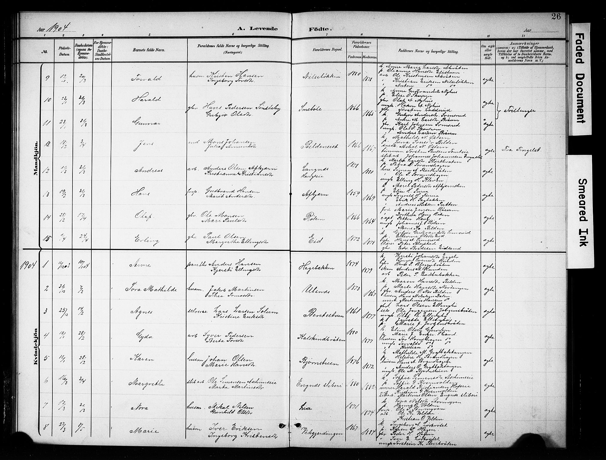 Brandbu prestekontor, SAH/PREST-114/H/Ha/Hab/L0005: Parish register (copy) no. 5, 1900-1913, p. 26