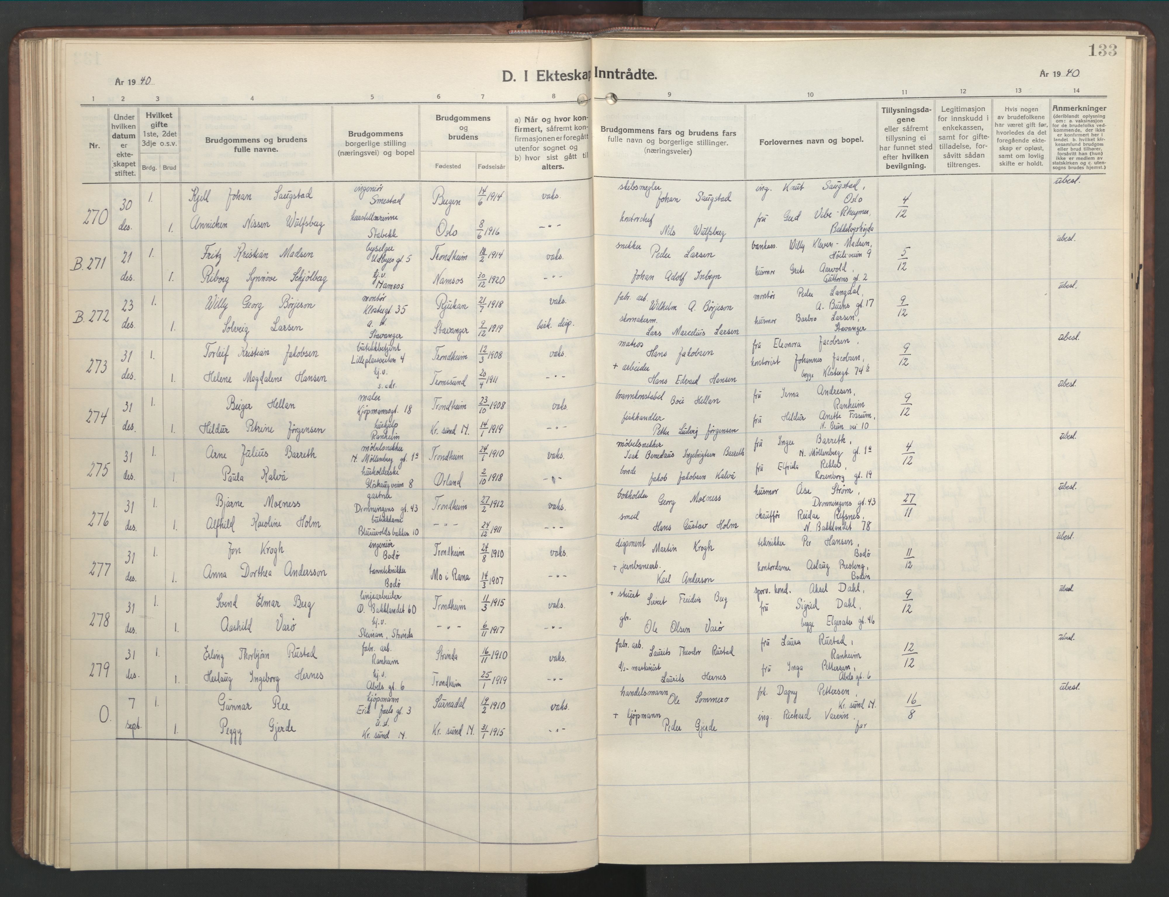 Ministerialprotokoller, klokkerbøker og fødselsregistre - Sør-Trøndelag, SAT/A-1456/601/L0101: Parish register (copy) no. 601C19, 1935-1946, p. 133