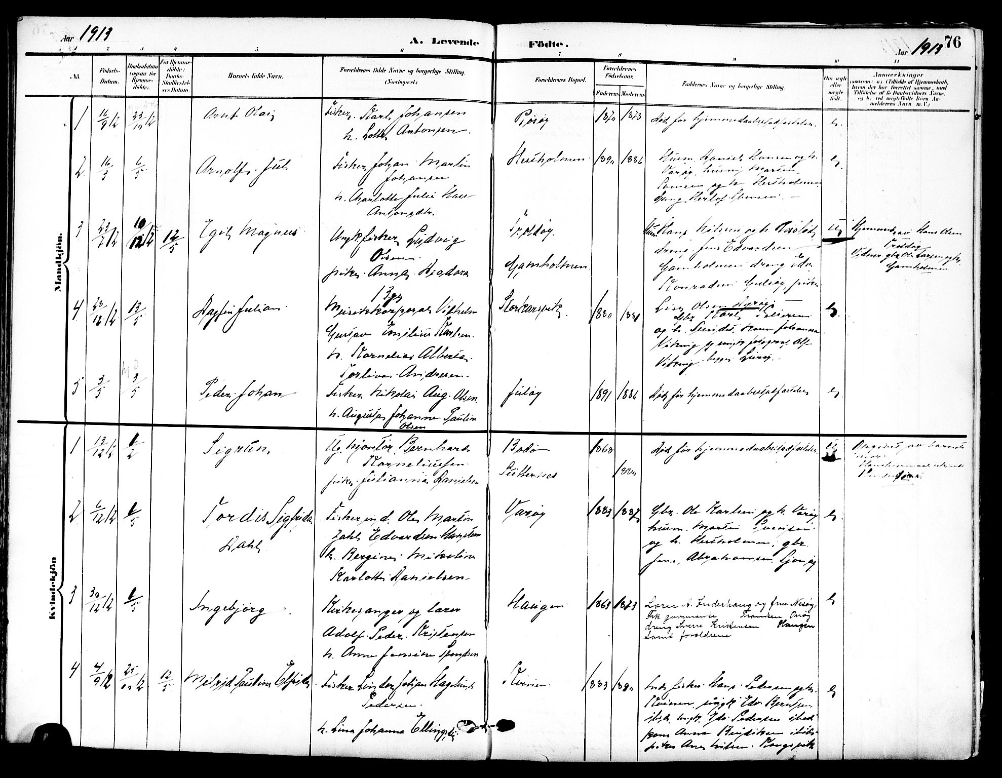 Ministerialprotokoller, klokkerbøker og fødselsregistre - Nordland, SAT/A-1459/839/L0569: Parish register (official) no. 839A06, 1903-1922, p. 76