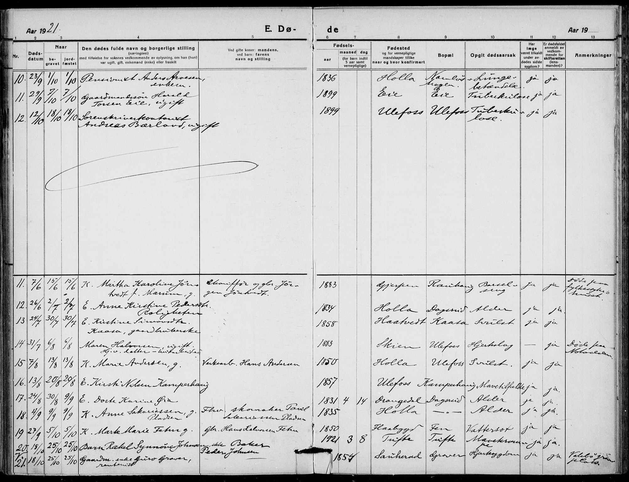 Holla kirkebøker, SAKO/A-272/F/Fa/L0012: Parish register (official) no. 12, 1907-1923